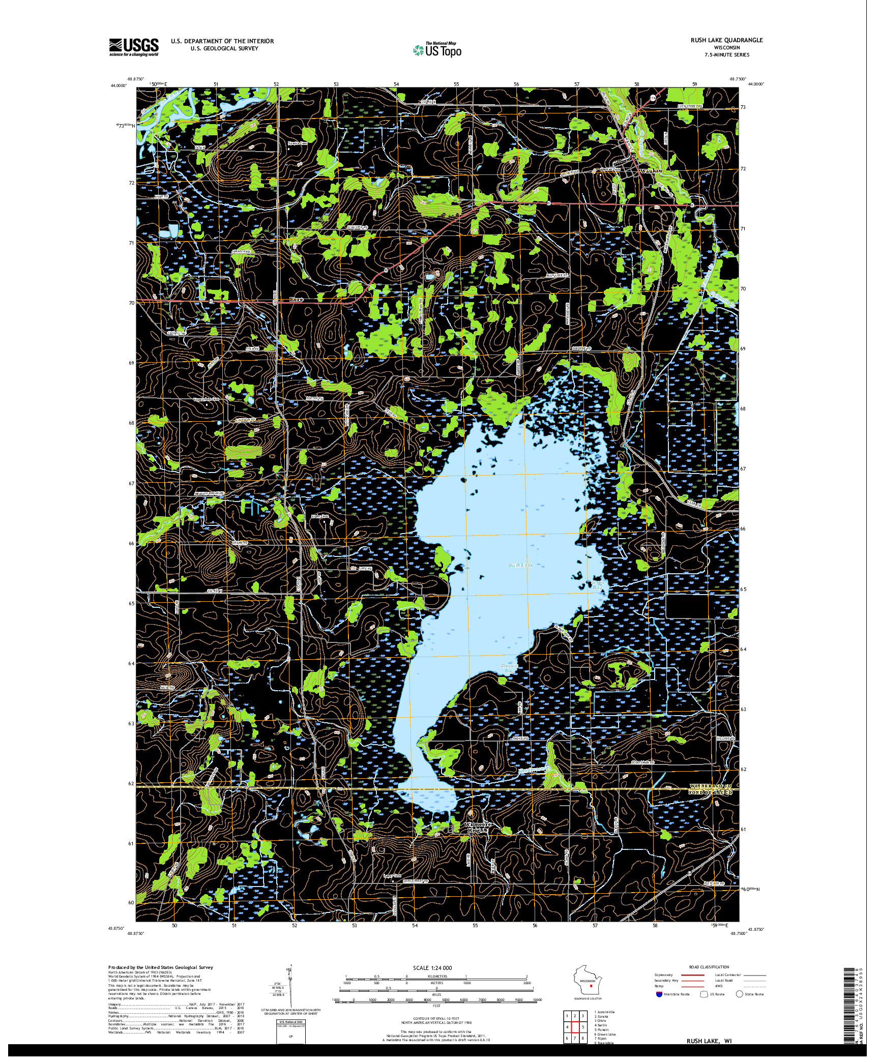 USGS US TOPO 7.5-MINUTE MAP FOR RUSH LAKE, WI 2018