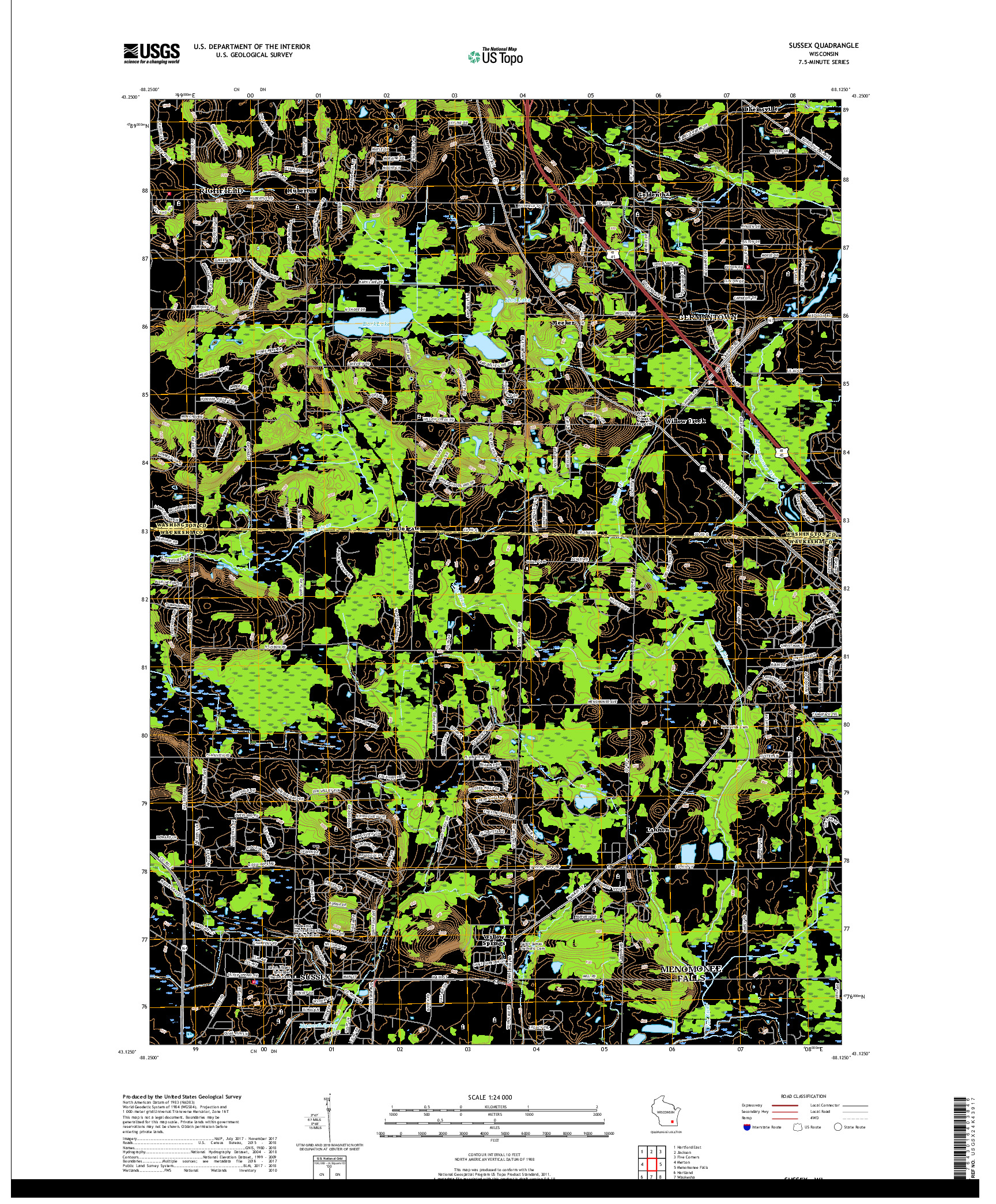 USGS US TOPO 7.5-MINUTE MAP FOR SUSSEX, WI 2018