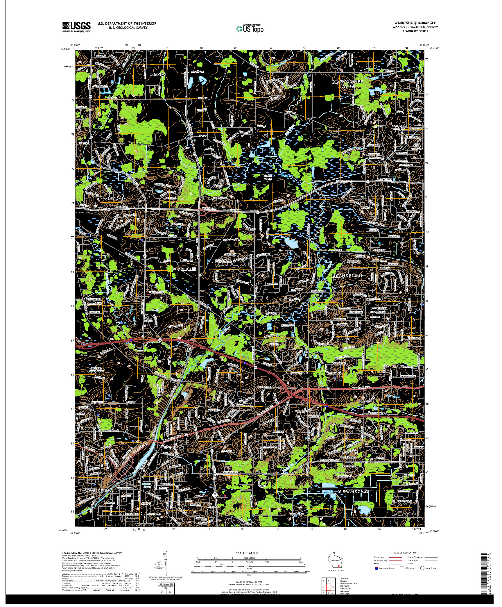 USGS US TOPO 7.5-MINUTE MAP FOR WAUKESHA, WI 2018