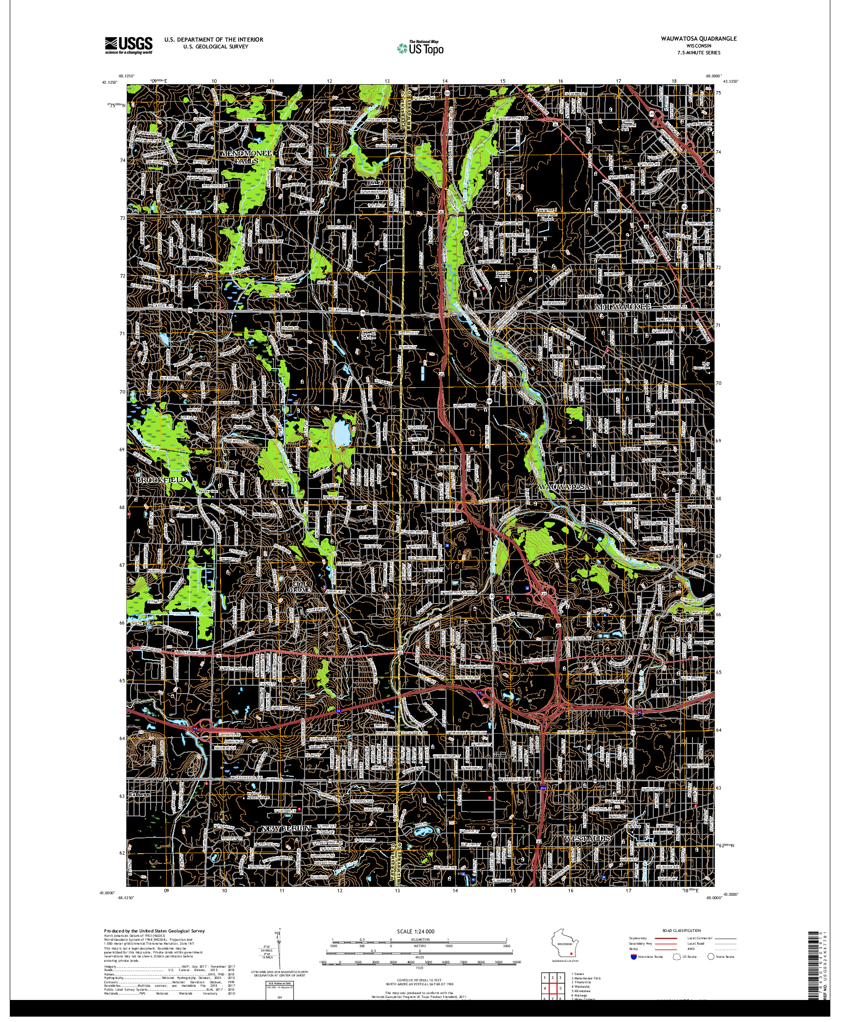 USGS US TOPO 7.5-MINUTE MAP FOR WAUWATOSA, WI 2018