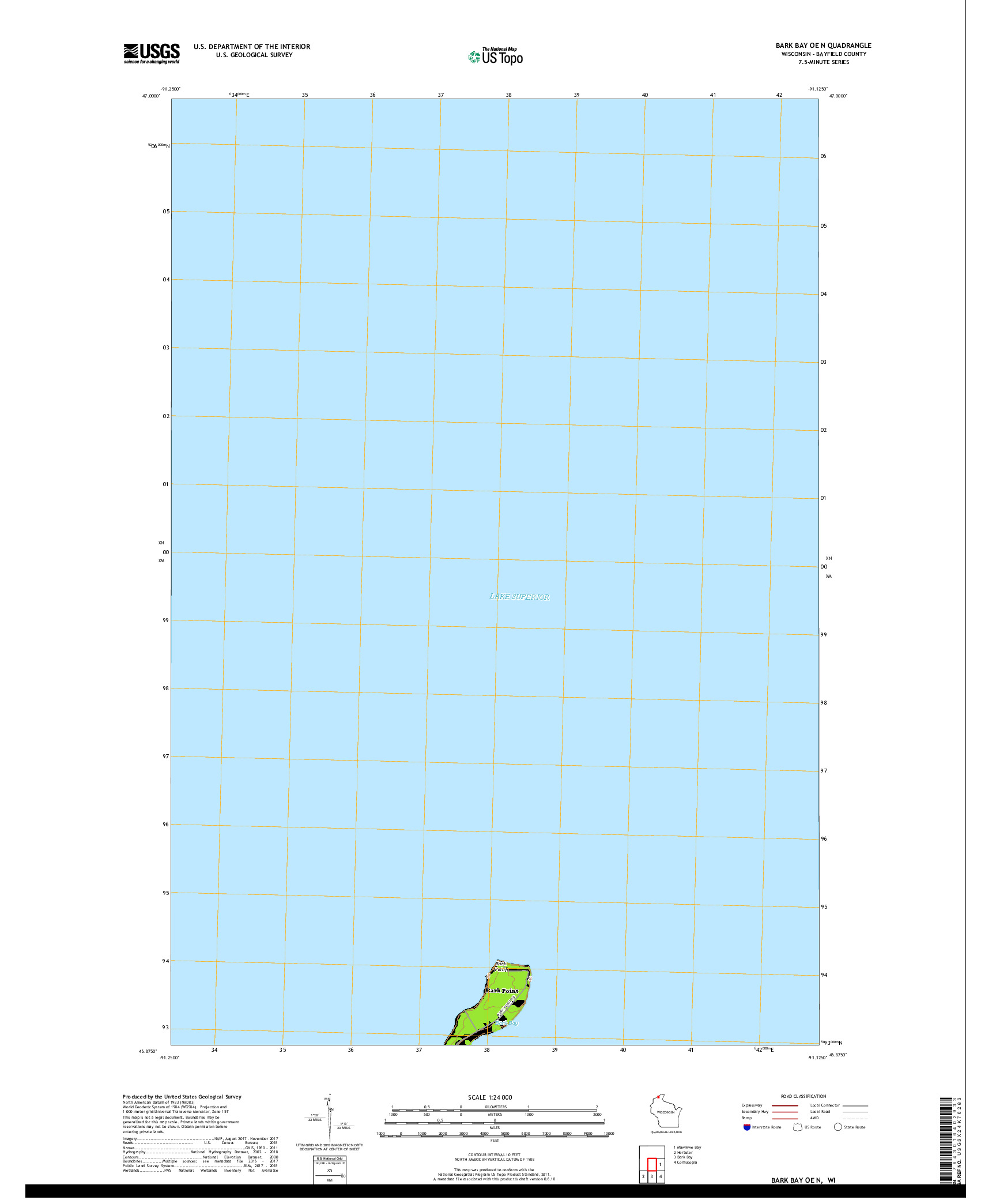 USGS US TOPO 7.5-MINUTE MAP FOR BARK BAY OE N, WI 2018