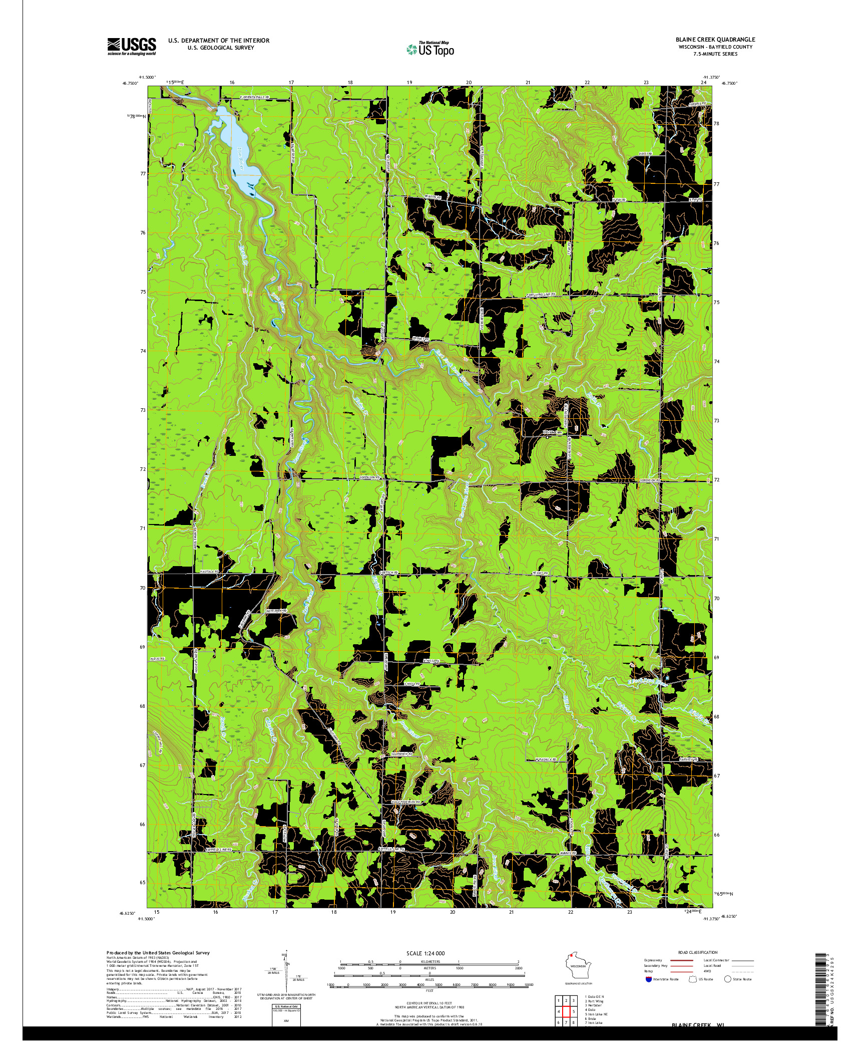 USGS US TOPO 7.5-MINUTE MAP FOR BLAINE CREEK, WI 2018