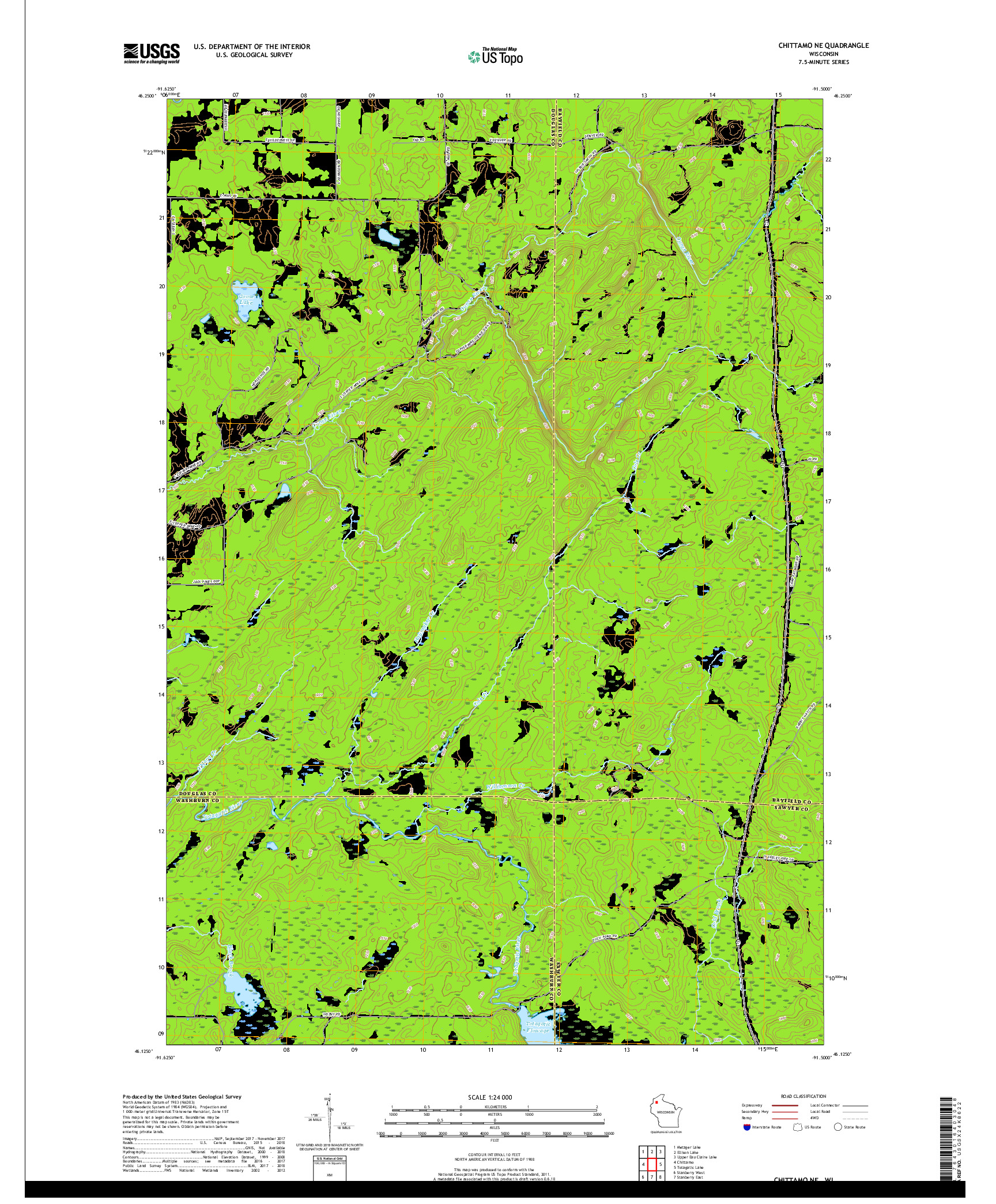 USGS US TOPO 7.5-MINUTE MAP FOR CHITTAMO NE, WI 2018