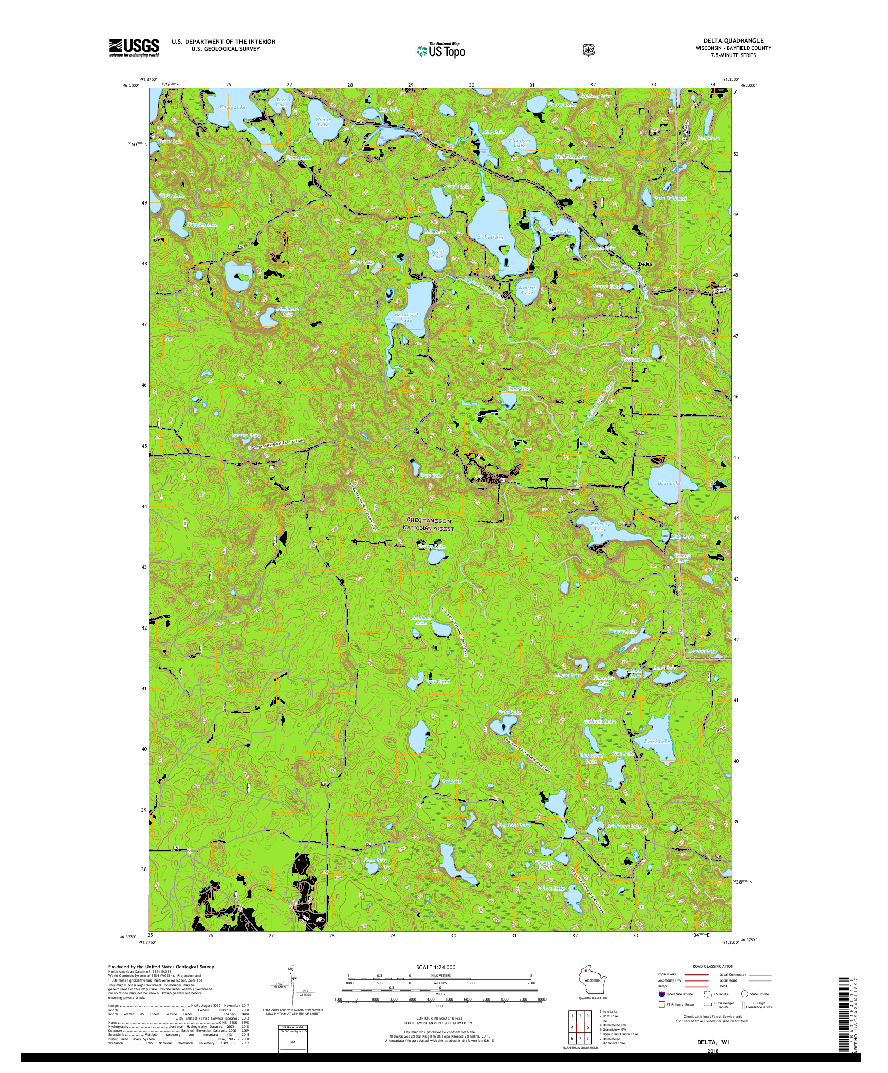 USGS US TOPO 7.5-MINUTE MAP FOR DELTA, WI 2018