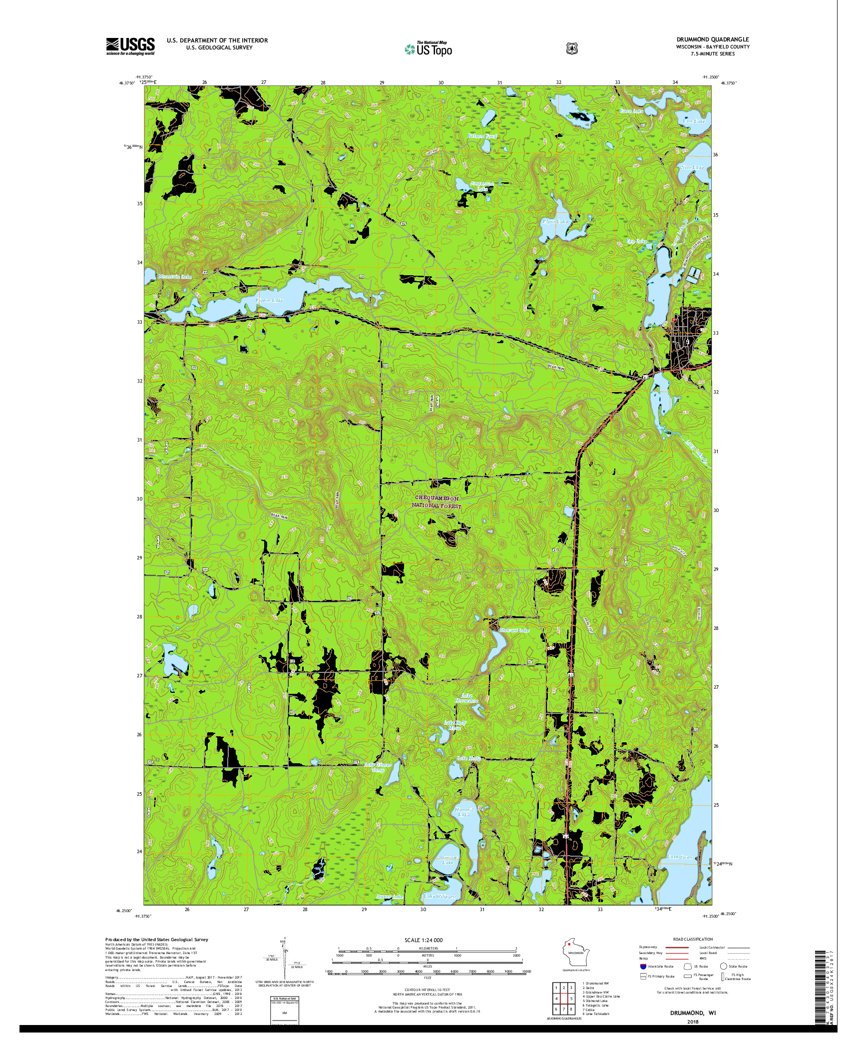 USGS US TOPO 7.5-MINUTE MAP FOR DRUMMOND, WI 2018