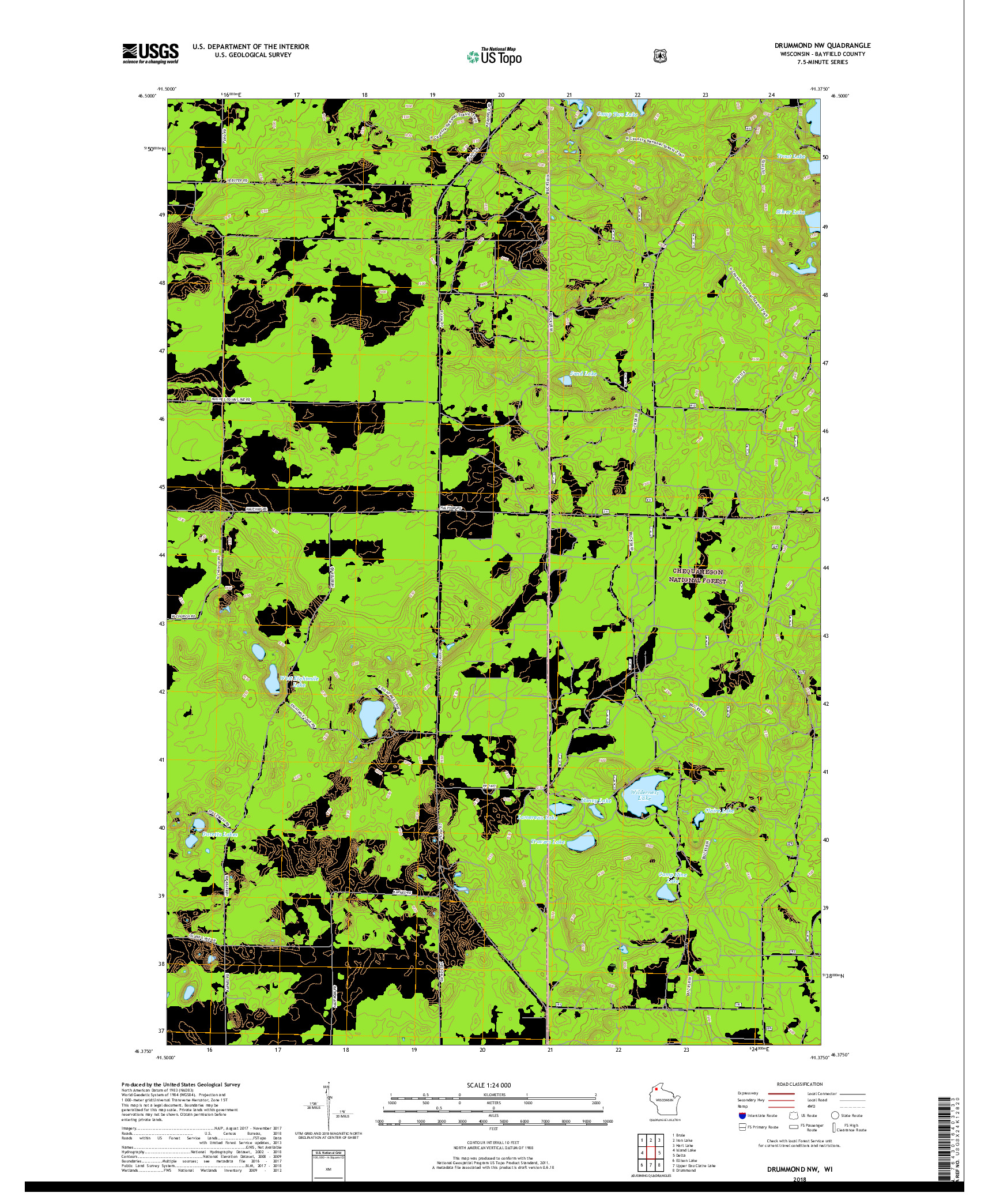 USGS US TOPO 7.5-MINUTE MAP FOR DRUMMOND NW, WI 2018