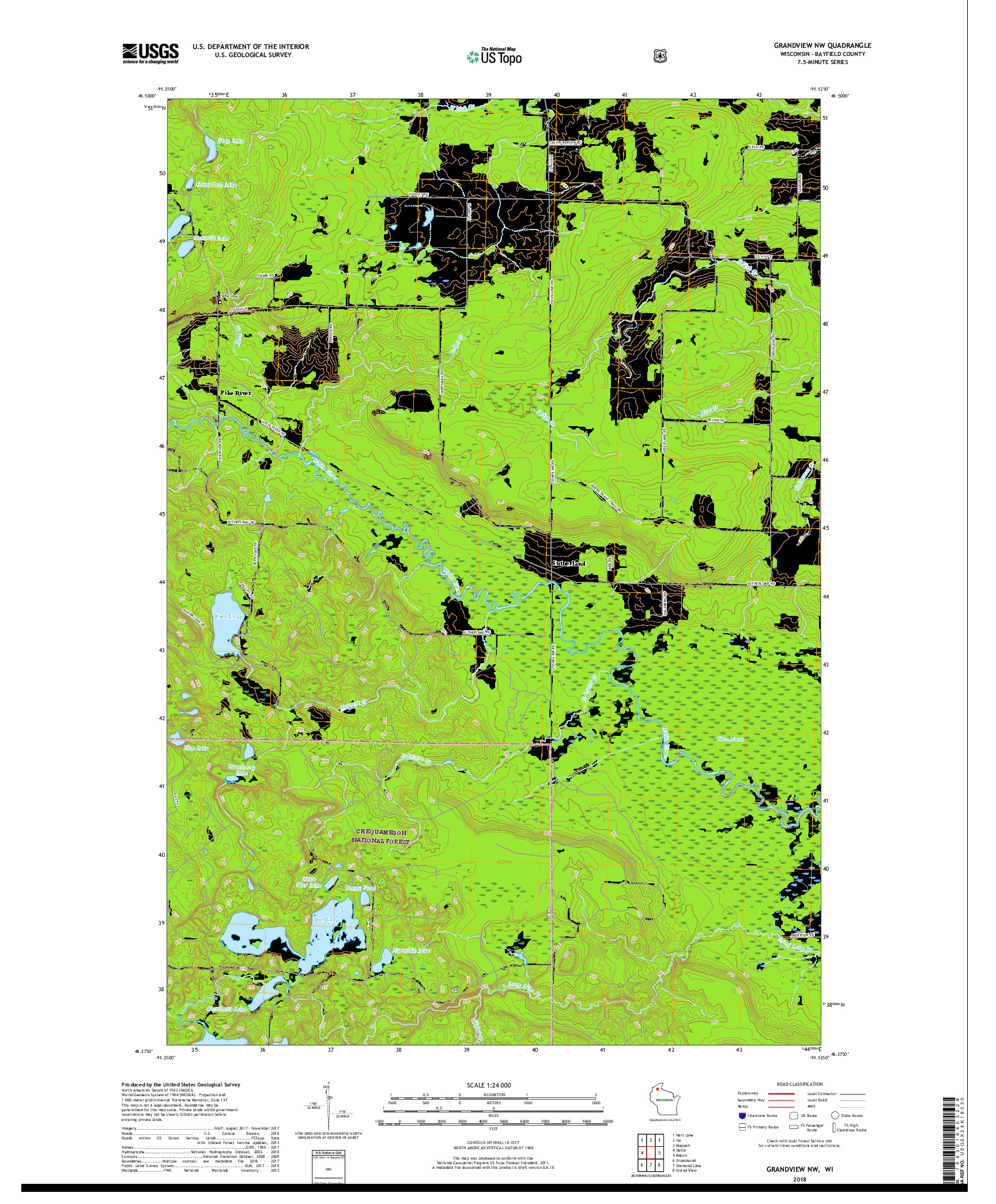 USGS US TOPO 7.5-MINUTE MAP FOR GRANDVIEW NW, WI 2018