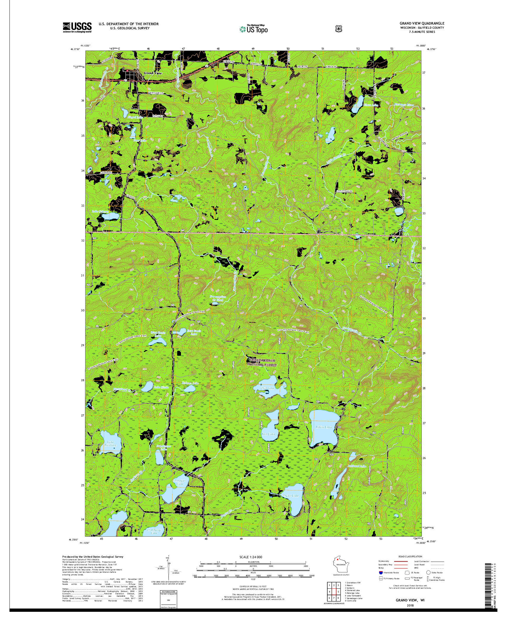 USGS US TOPO 7.5-MINUTE MAP FOR GRAND VIEW, WI 2018