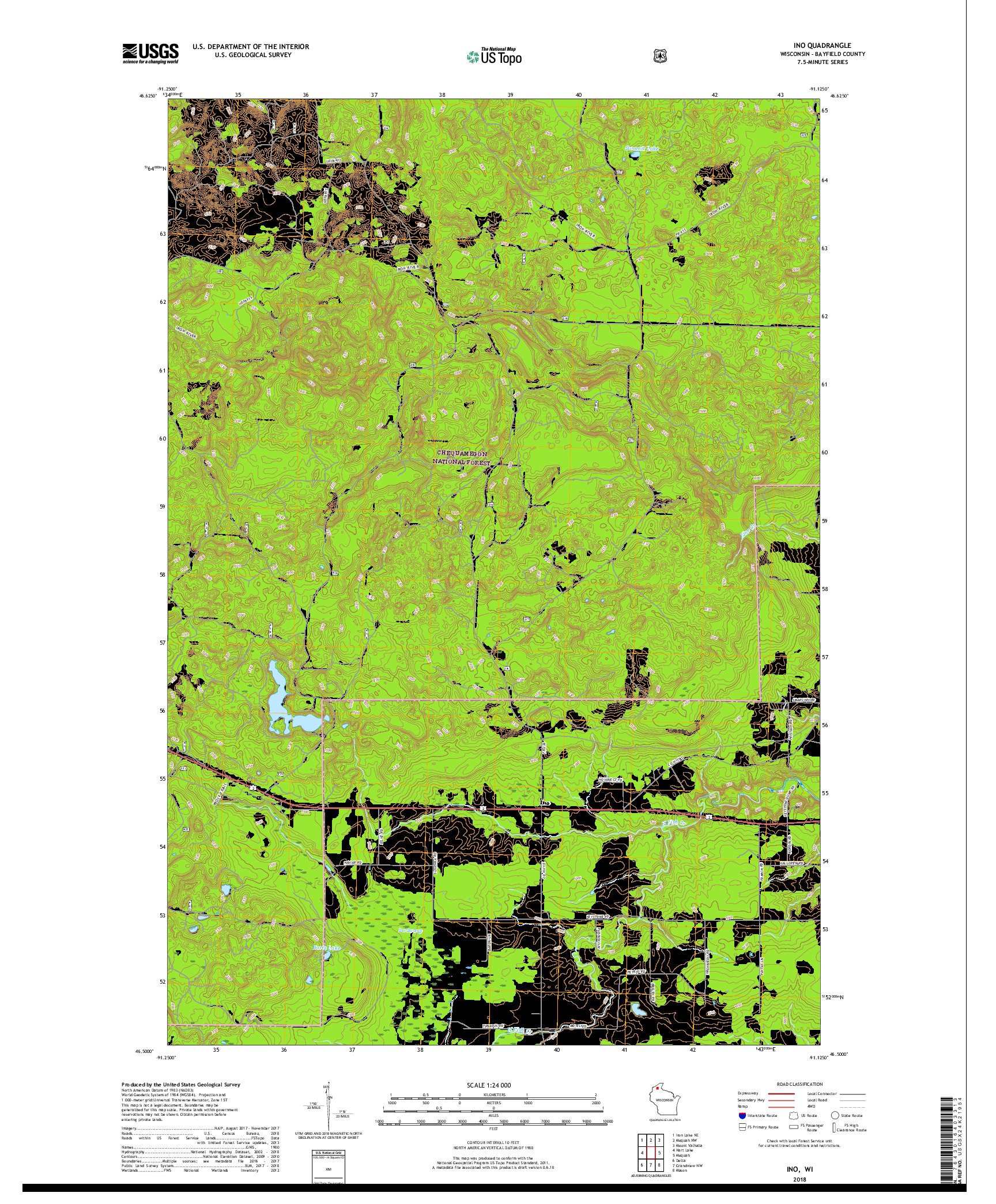 USGS US TOPO 7.5-MINUTE MAP FOR INO, WI 2018