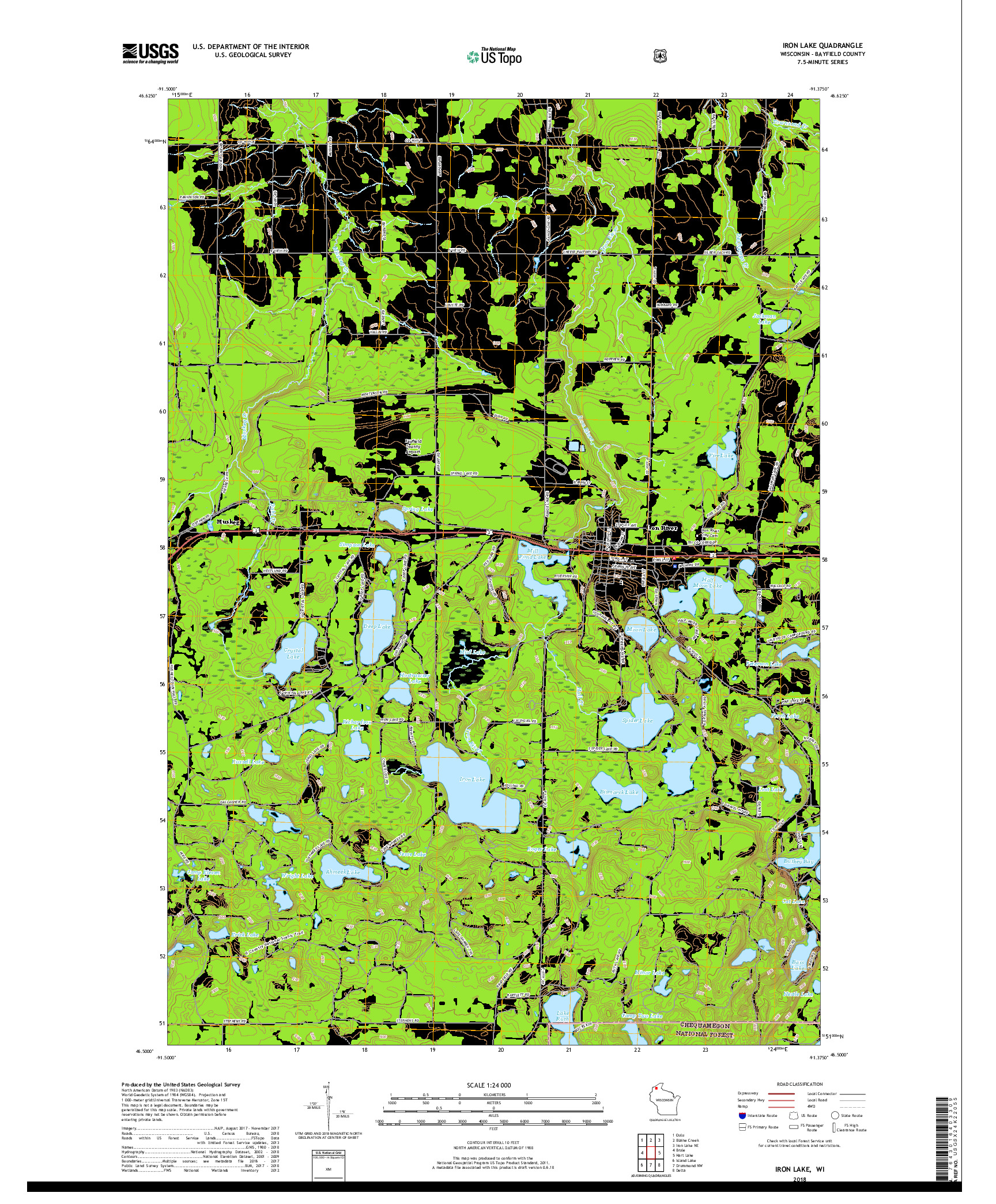 USGS US TOPO 7.5-MINUTE MAP FOR IRON LAKE, WI 2018