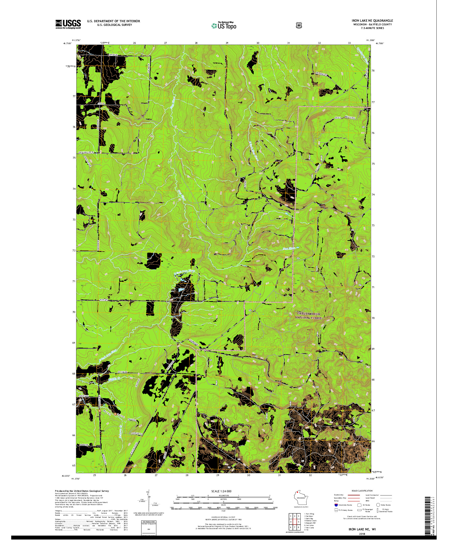 USGS US TOPO 7.5-MINUTE MAP FOR IRON LAKE NE, WI 2018