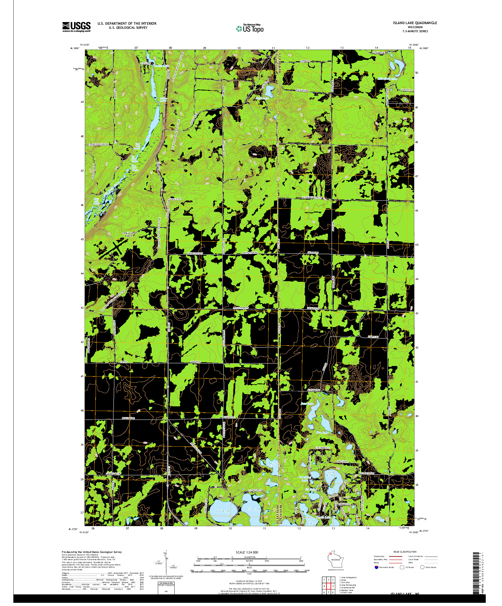 USGS US TOPO 7.5-MINUTE MAP FOR ISLAND LAKE, WI 2018