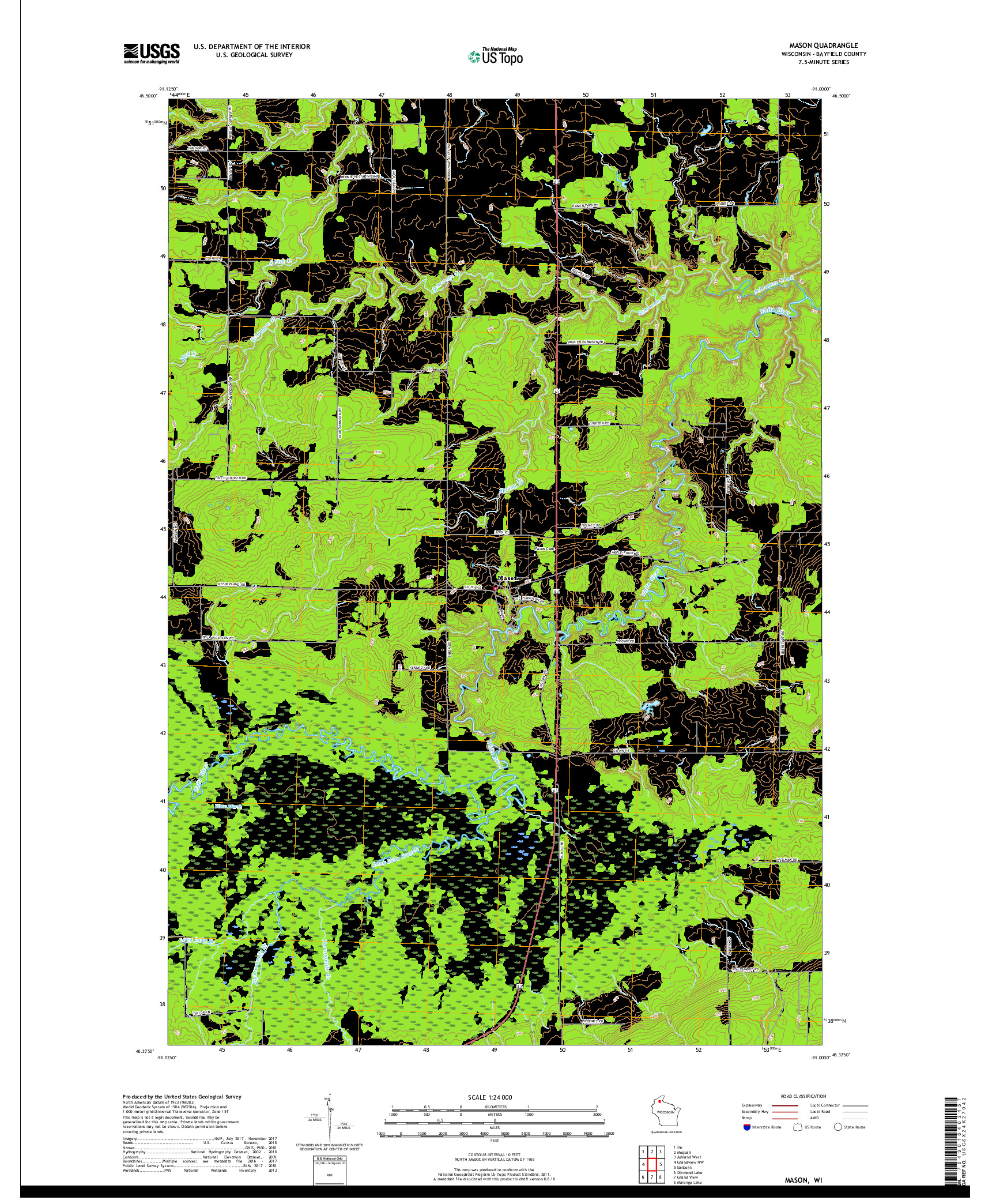 USGS US TOPO 7.5-MINUTE MAP FOR MASON, WI 2018