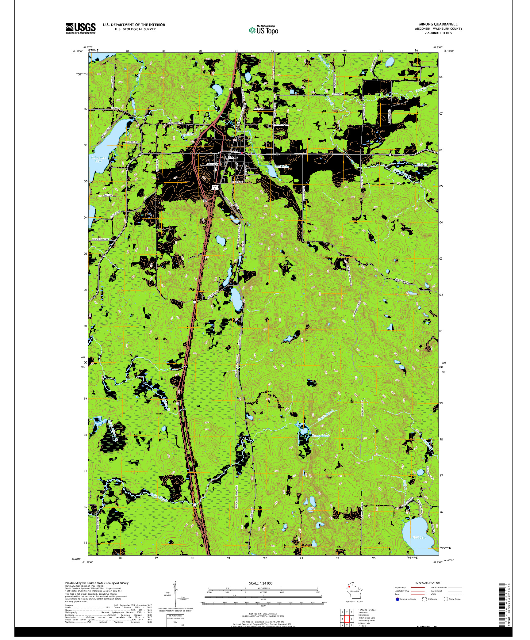 USGS US TOPO 7.5-MINUTE MAP FOR MINONG, WI 2018
