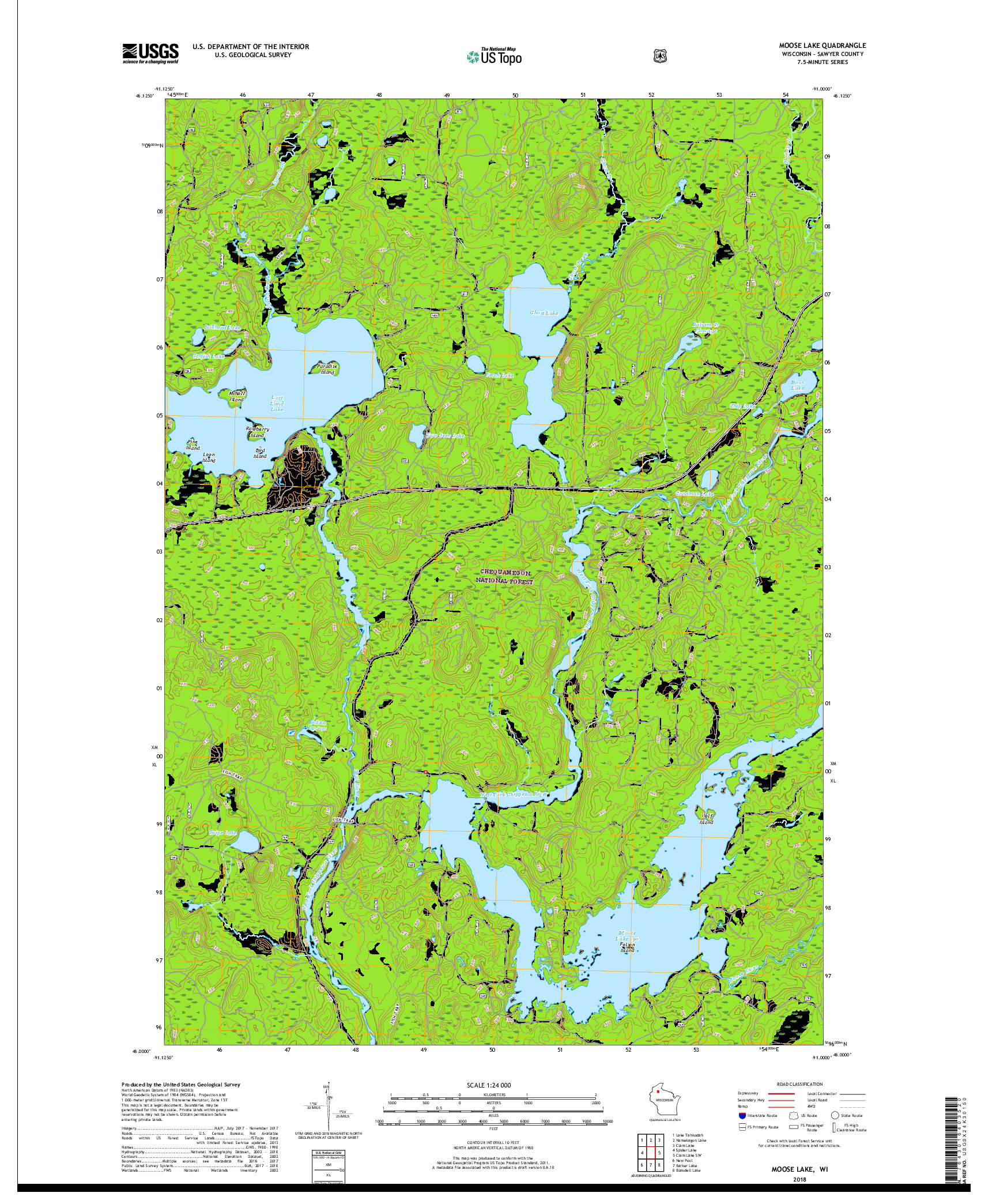 USGS US TOPO 7.5-MINUTE MAP FOR MOOSE LAKE, WI 2018