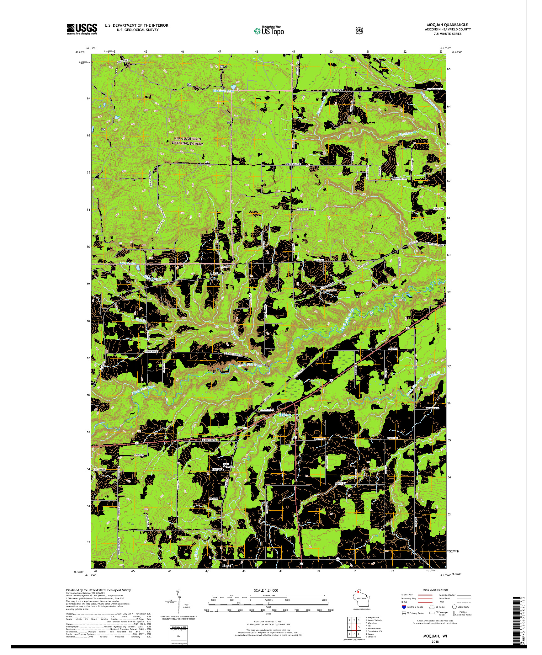 USGS US TOPO 7.5-MINUTE MAP FOR MOQUAH, WI 2018