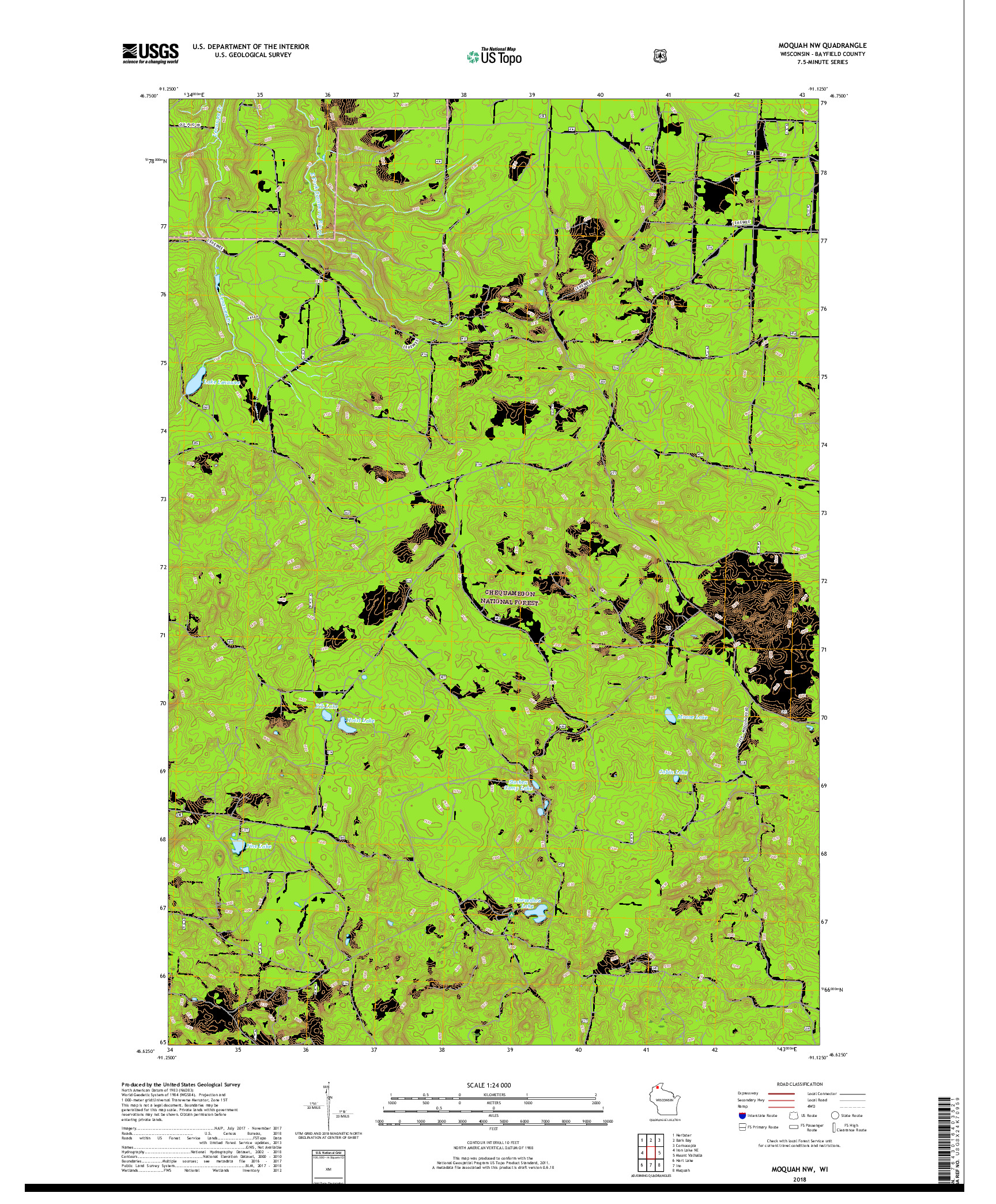 USGS US TOPO 7.5-MINUTE MAP FOR MOQUAH NW, WI 2018