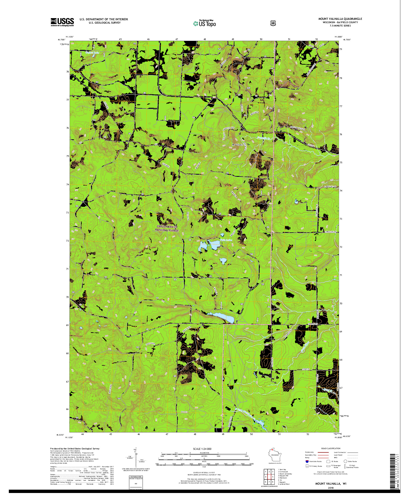 USGS US TOPO 7.5-MINUTE MAP FOR MOUNT VALHALLA, WI 2018