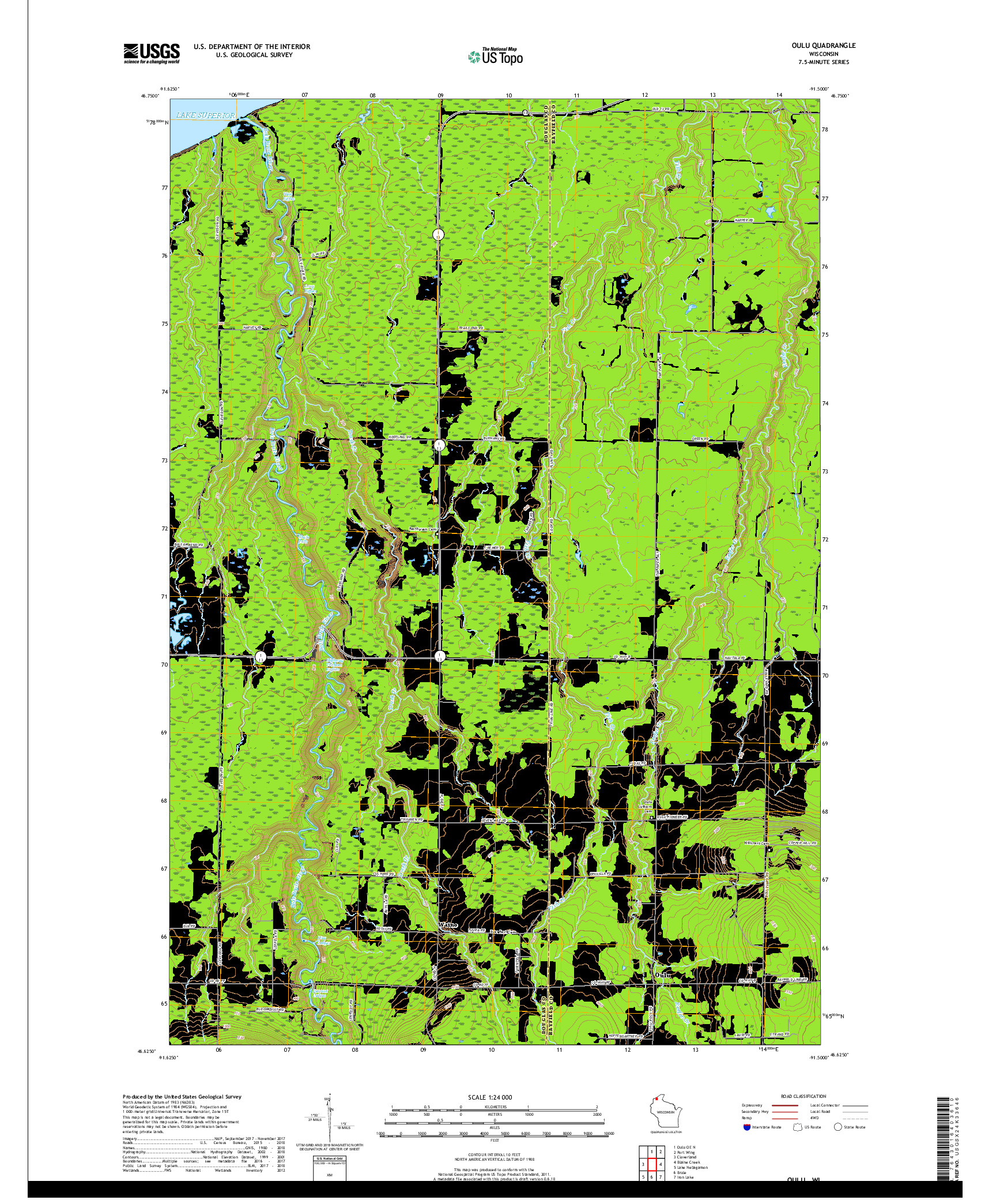 USGS US TOPO 7.5-MINUTE MAP FOR OULU, WI 2018