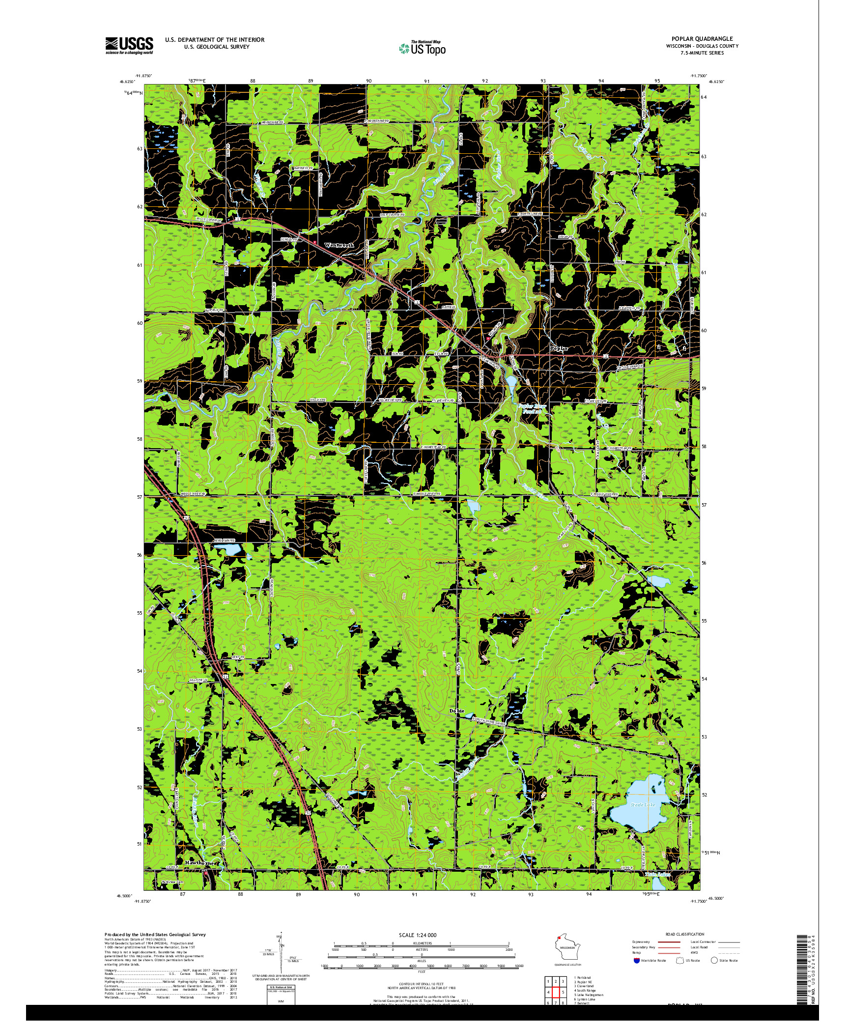 USGS US TOPO 7.5-MINUTE MAP FOR POPLAR, WI 2018