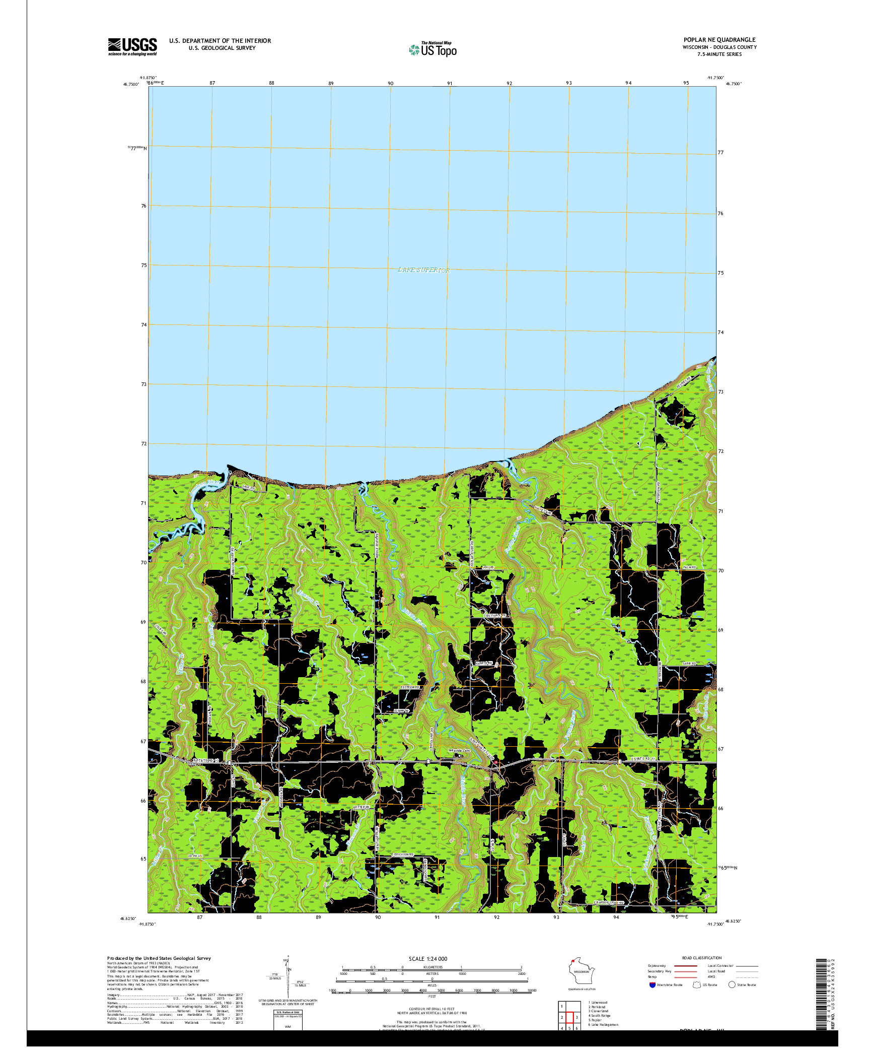 USGS US TOPO 7.5-MINUTE MAP FOR POPLAR NE, WI 2018