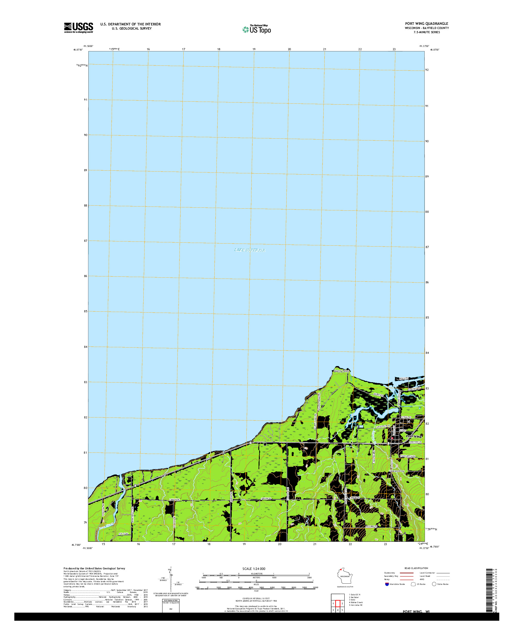 USGS US TOPO 7.5-MINUTE MAP FOR PORT WING, WI 2018