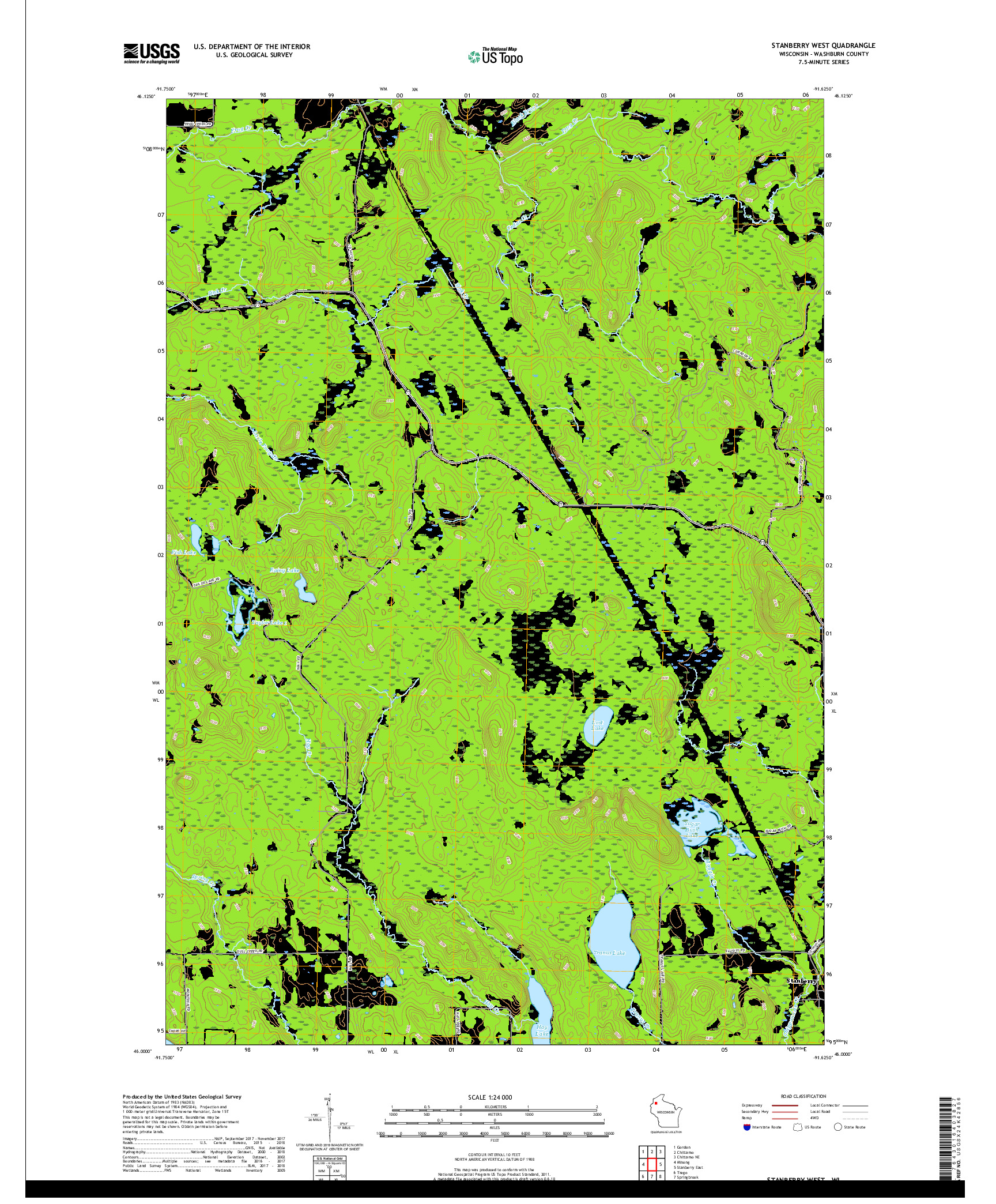 USGS US TOPO 7.5-MINUTE MAP FOR STANBERRY WEST, WI 2018