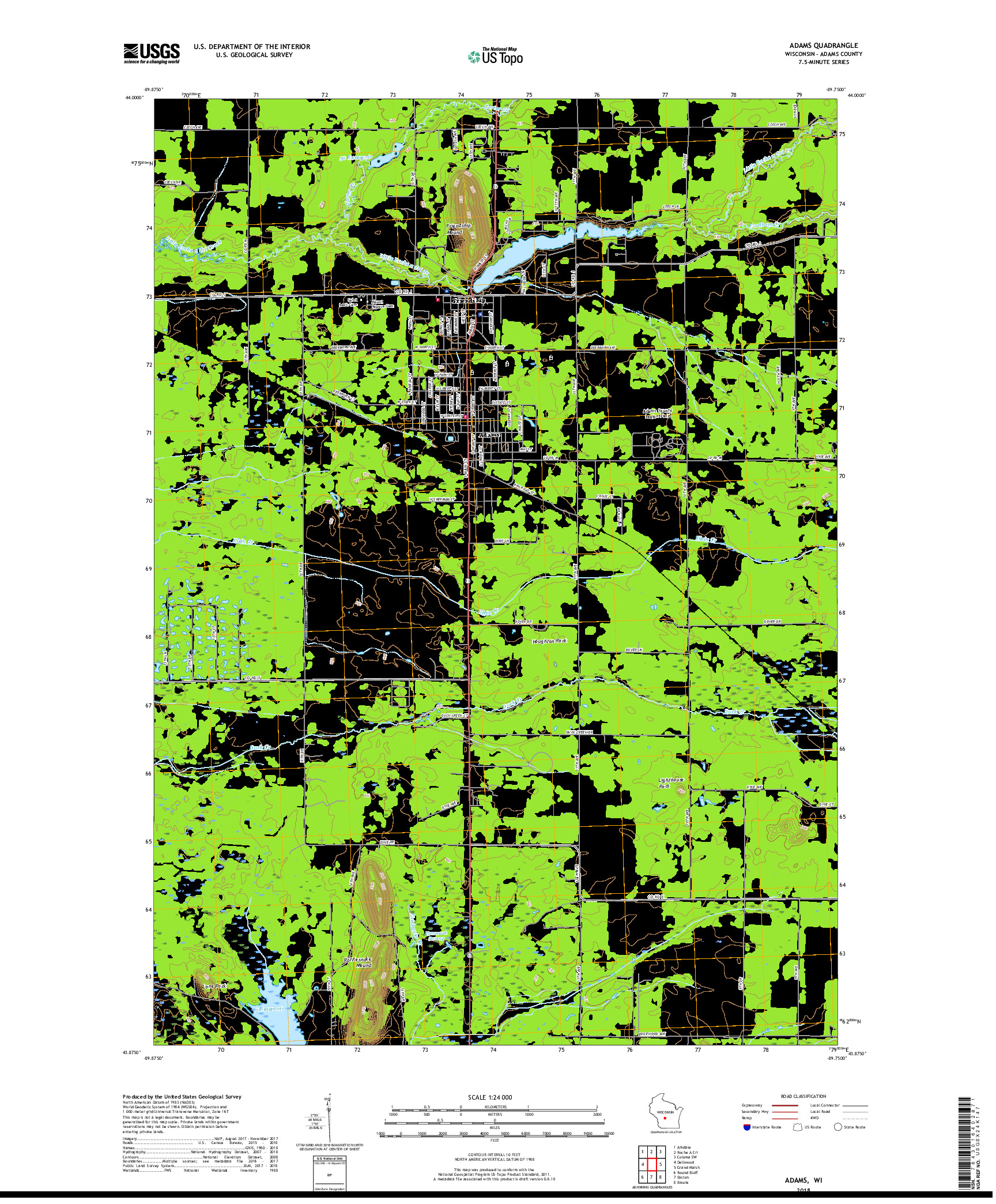 USGS US TOPO 7.5-MINUTE MAP FOR ADAMS, WI 2018