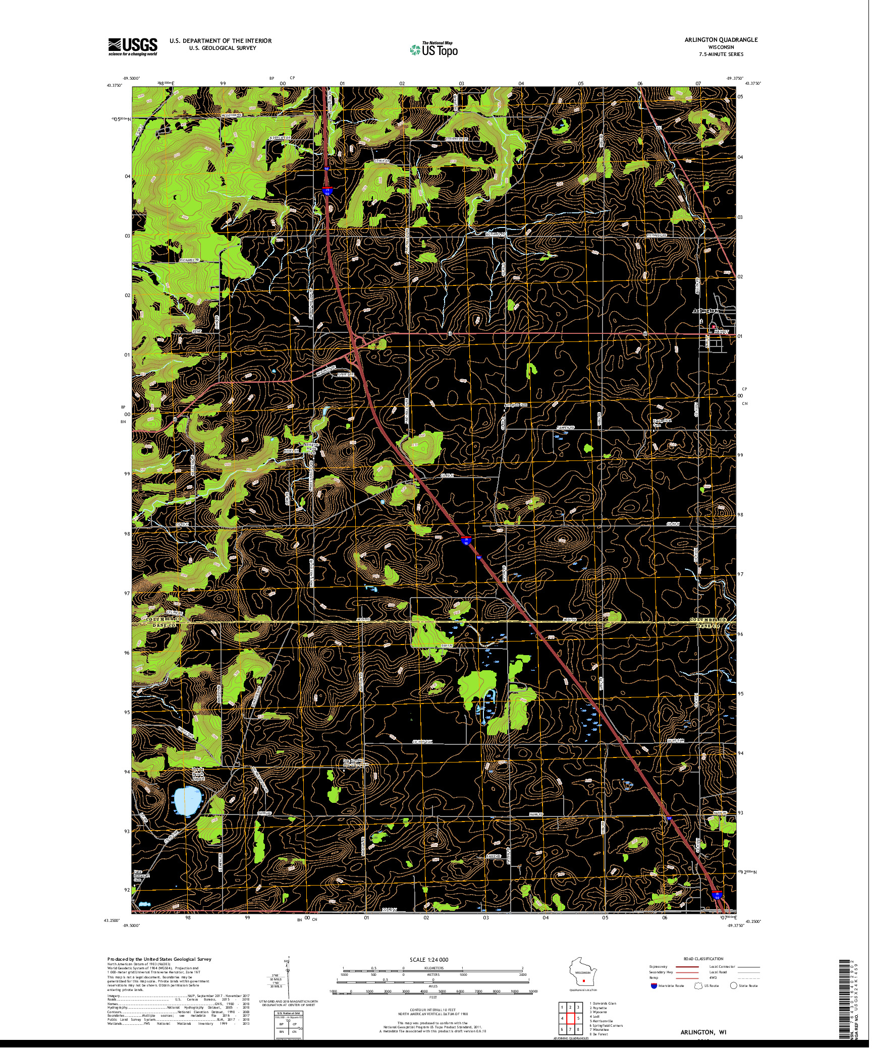 USGS US TOPO 7.5-MINUTE MAP FOR ARLINGTON, WI 2018