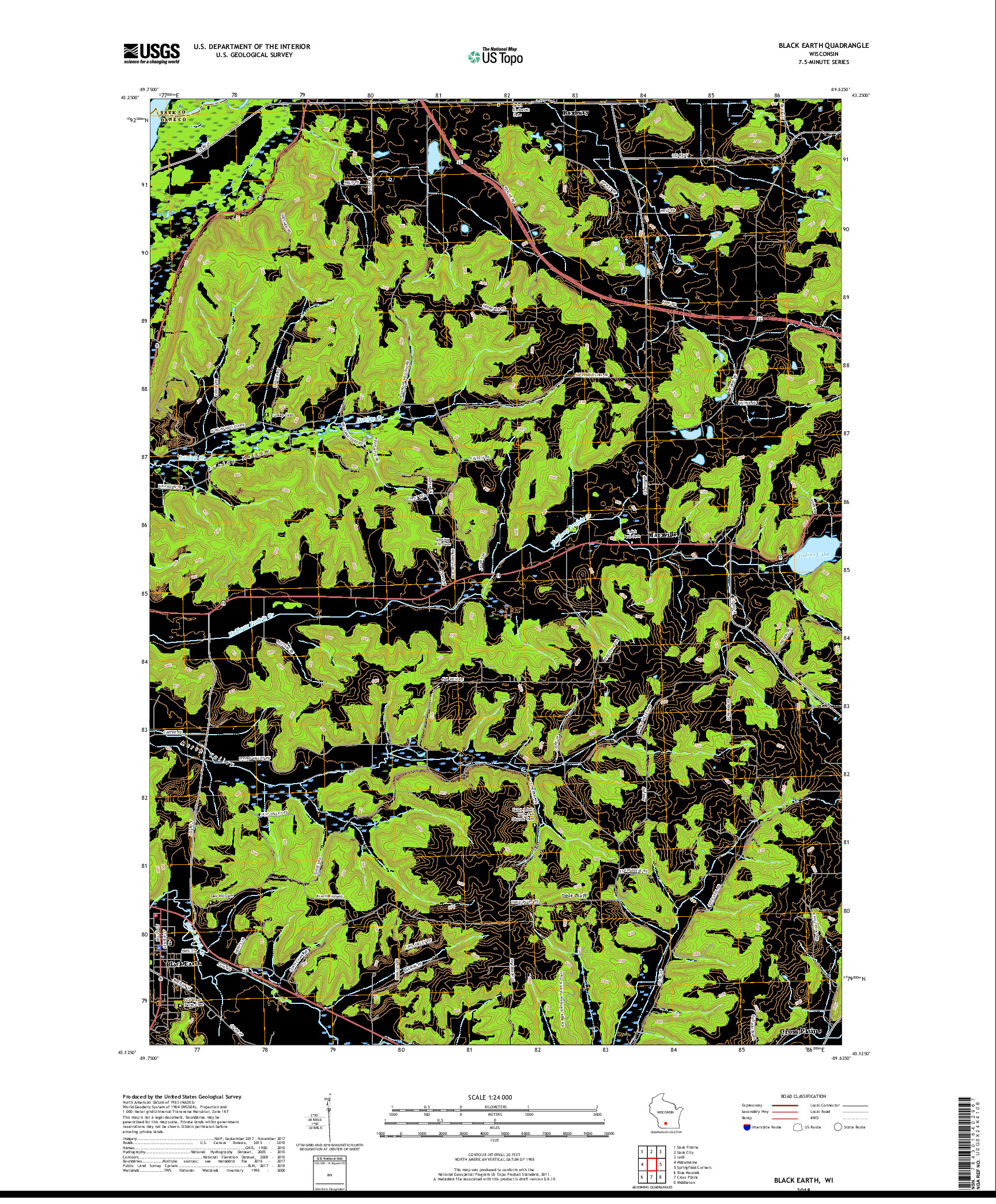 USGS US TOPO 7.5-MINUTE MAP FOR BLACK EARTH, WI 2018