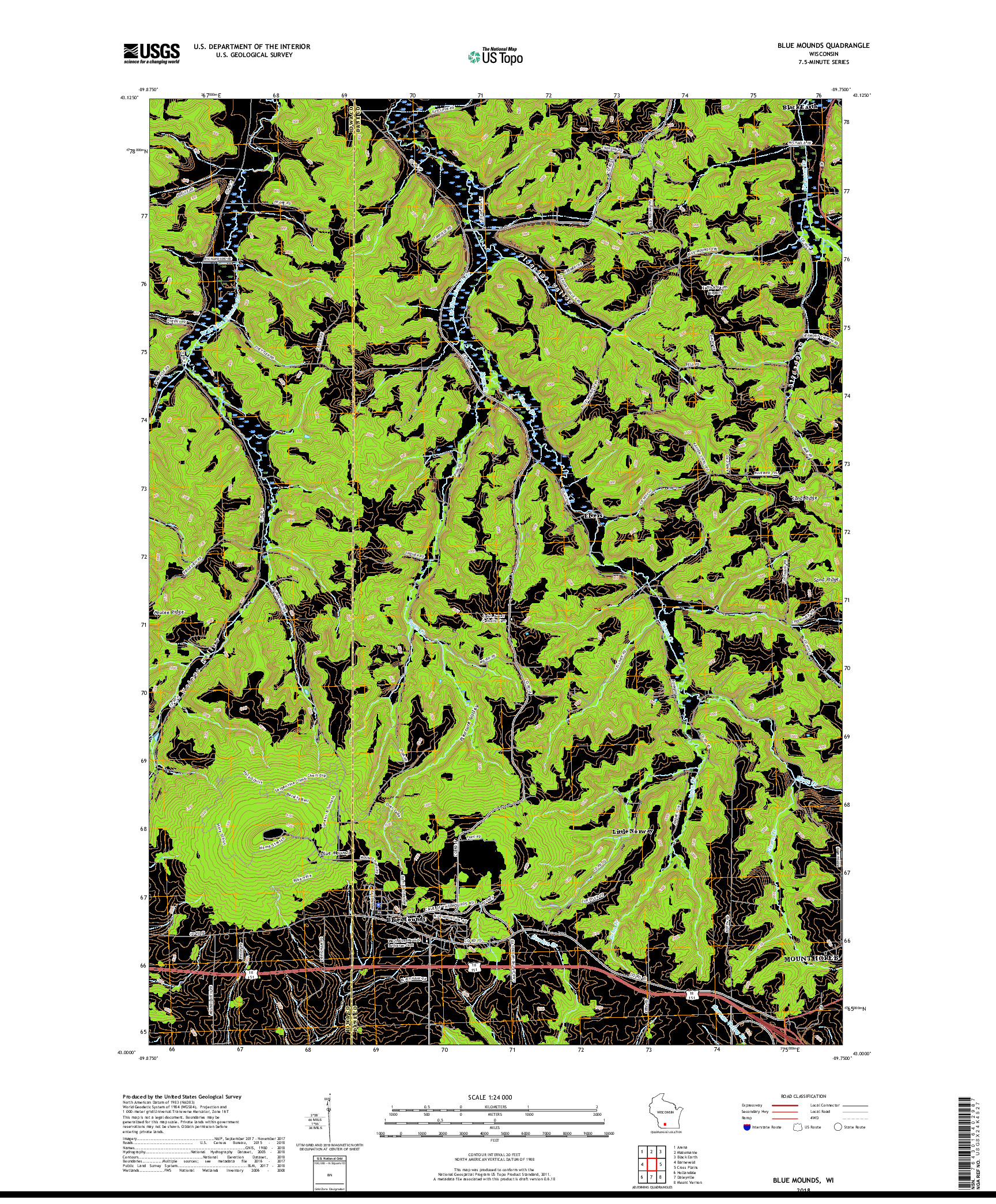 USGS US TOPO 7.5-MINUTE MAP FOR BLUE MOUNDS, WI 2018