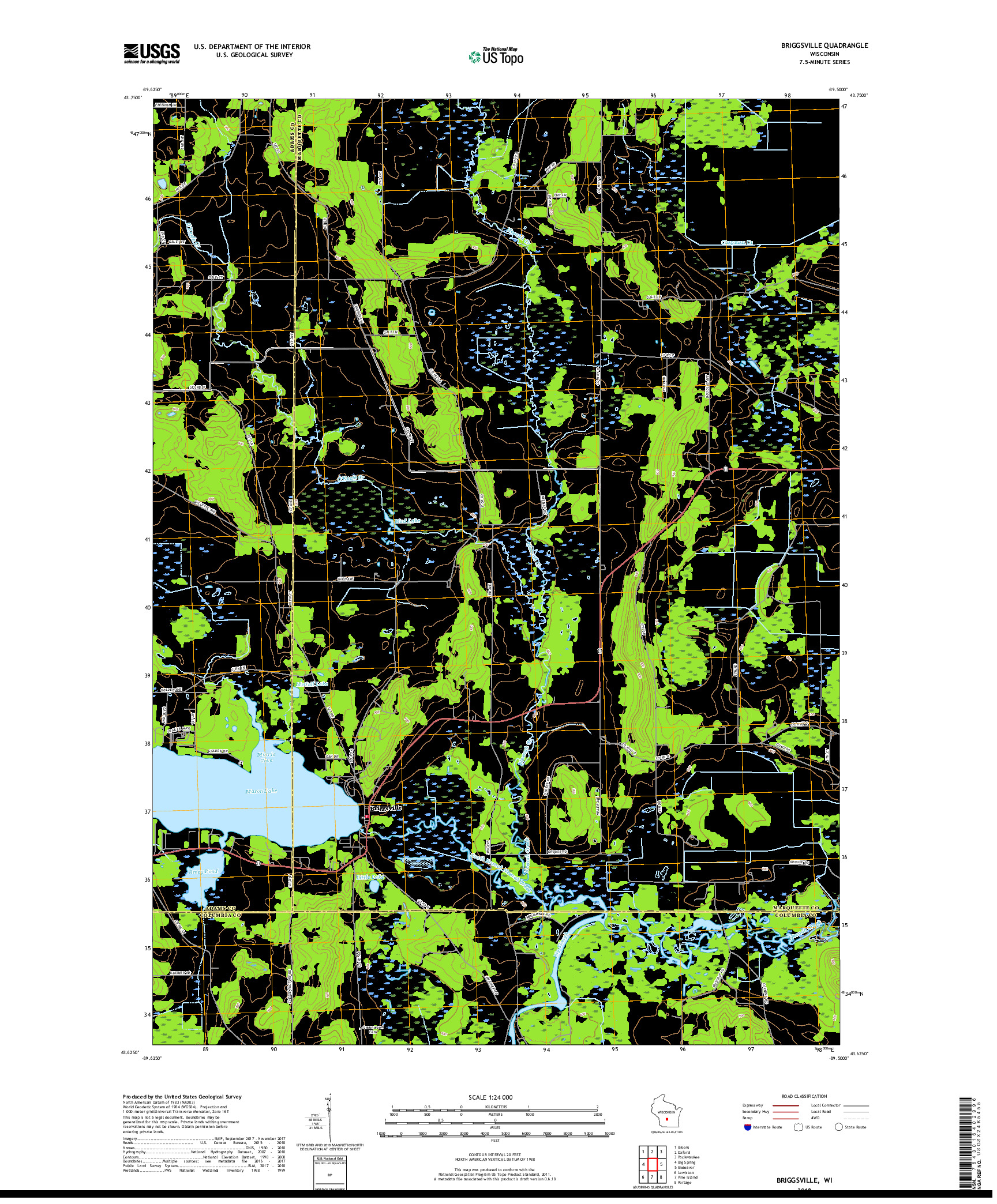 USGS US TOPO 7.5-MINUTE MAP FOR BRIGGSVILLE, WI 2018