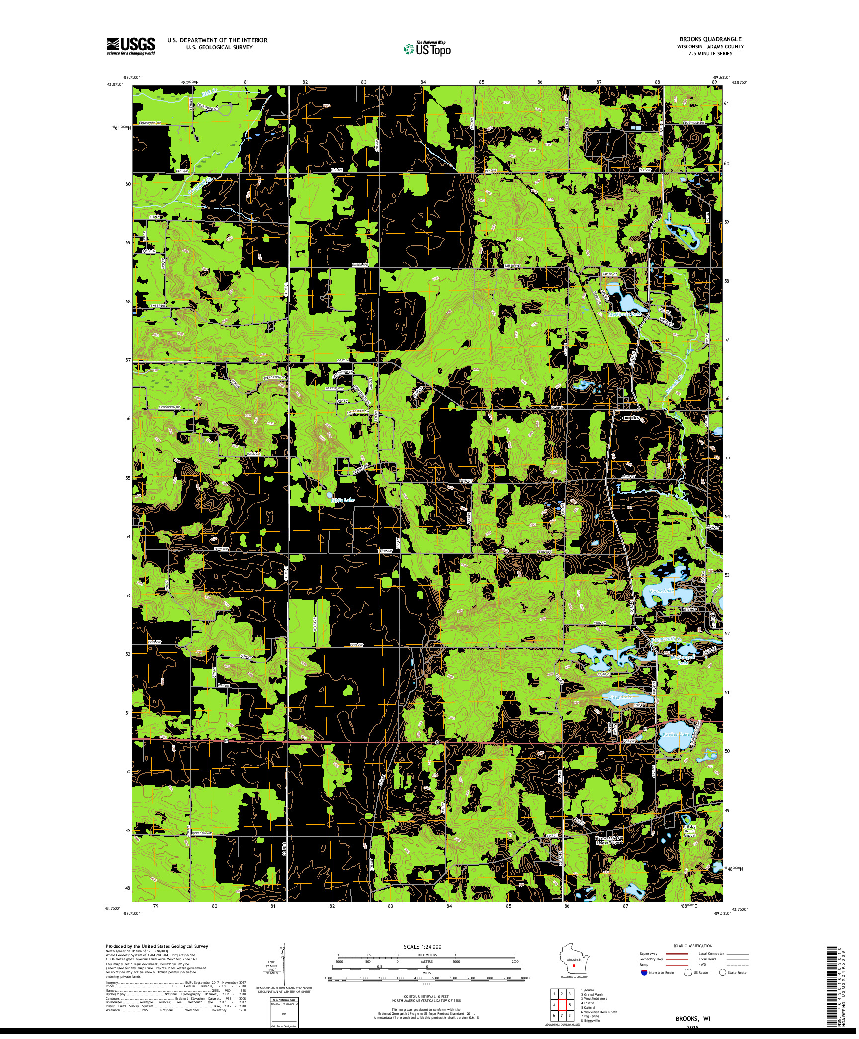 USGS US TOPO 7.5-MINUTE MAP FOR BROOKS, WI 2018