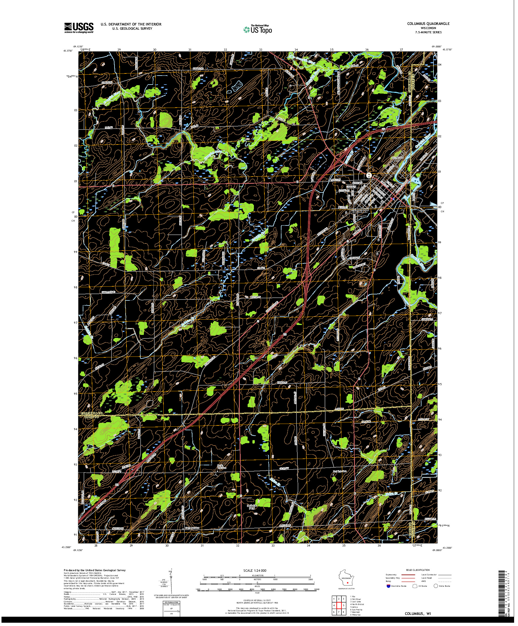 USGS US TOPO 7.5-MINUTE MAP FOR COLUMBUS, WI 2018