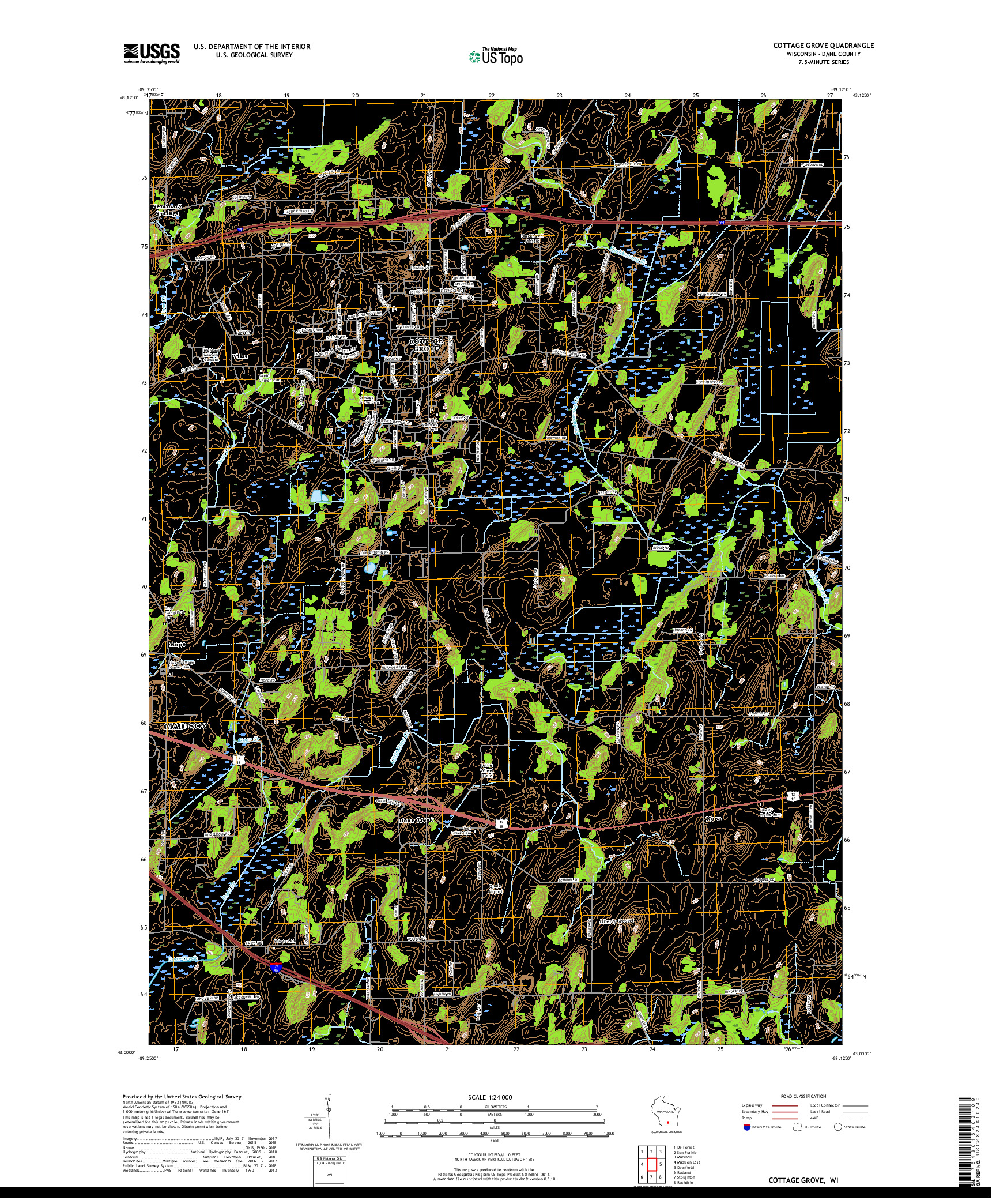 USGS US TOPO 7.5-MINUTE MAP FOR COTTAGE GROVE, WI 2018