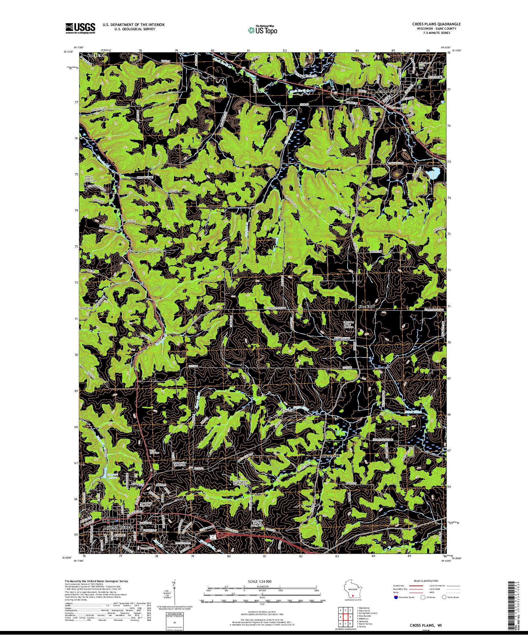 USGS US TOPO 7.5-MINUTE MAP FOR CROSS PLAINS, WI 2018