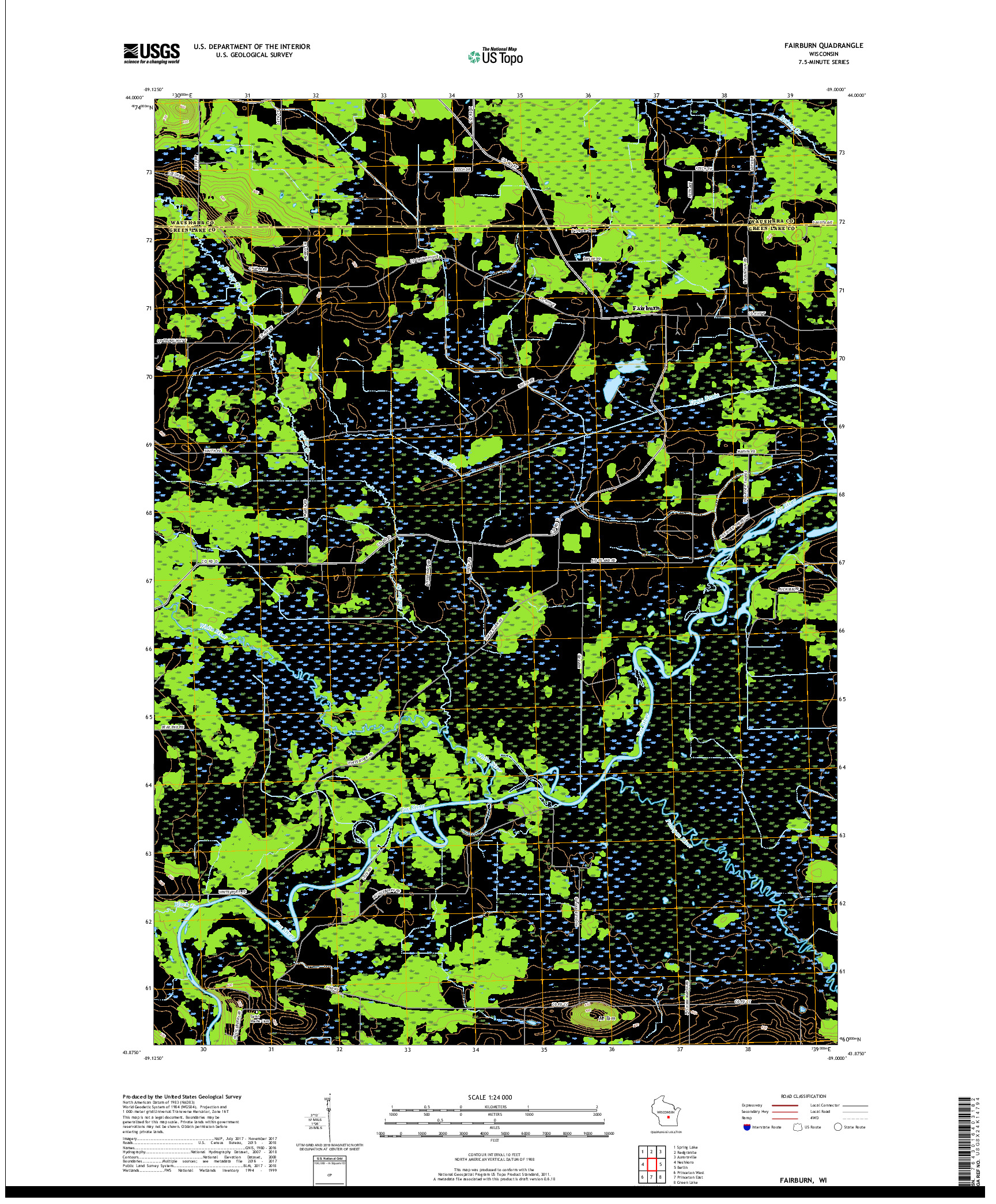 USGS US TOPO 7.5-MINUTE MAP FOR FAIRBURN, WI 2018