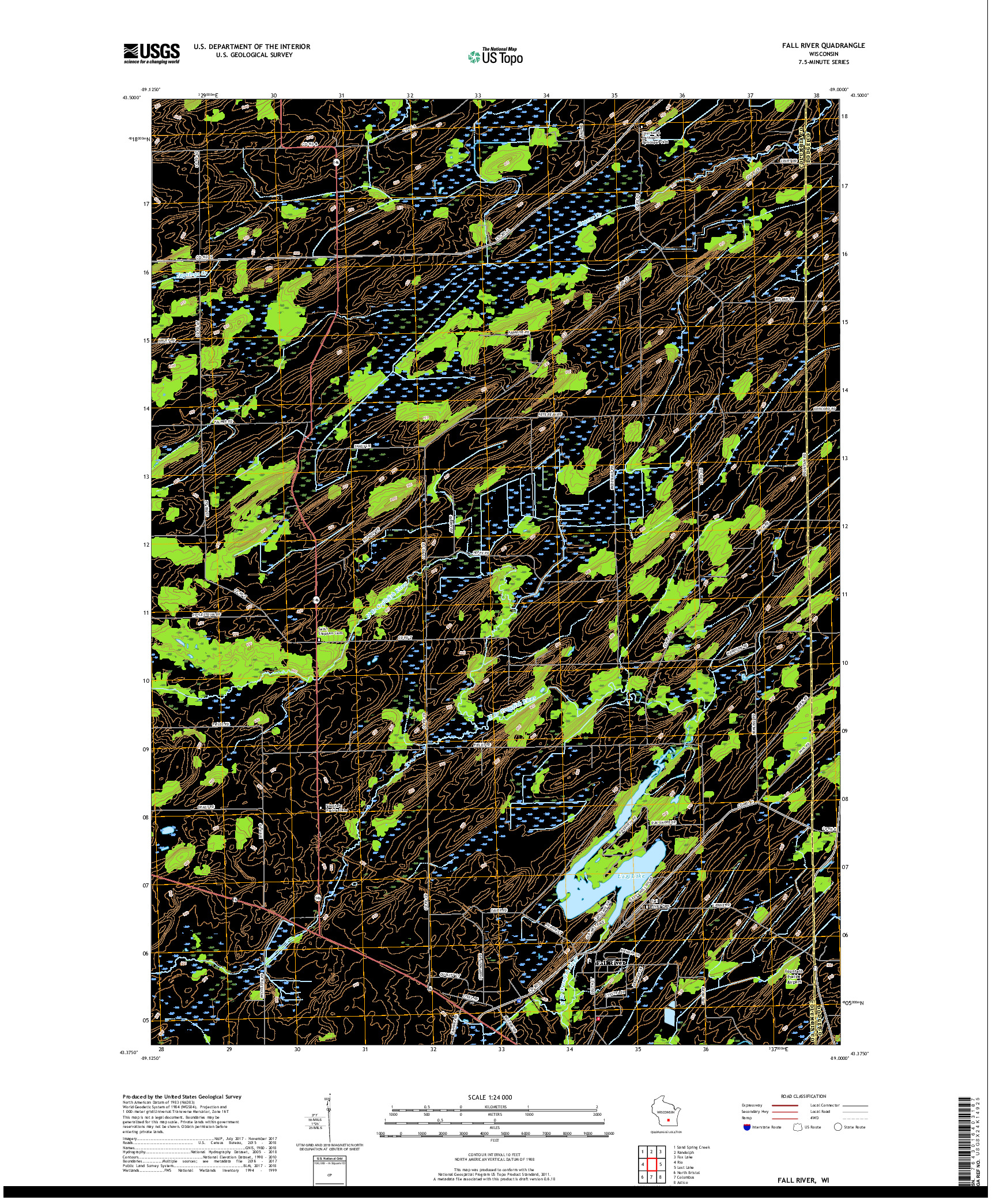 USGS US TOPO 7.5-MINUTE MAP FOR FALL RIVER, WI 2018