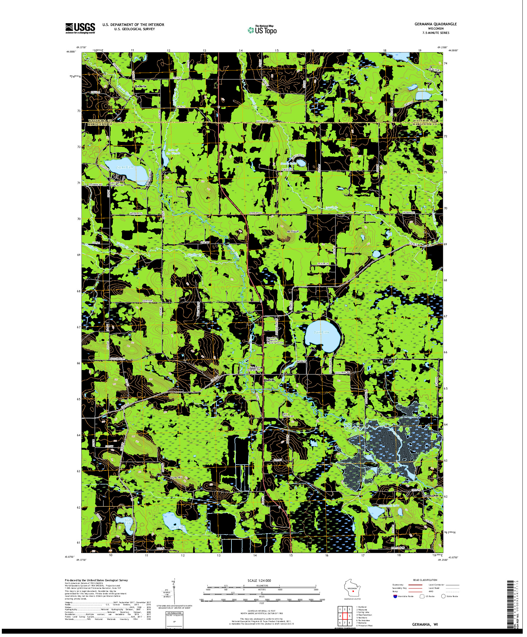 USGS US TOPO 7.5-MINUTE MAP FOR GERMANIA, WI 2018