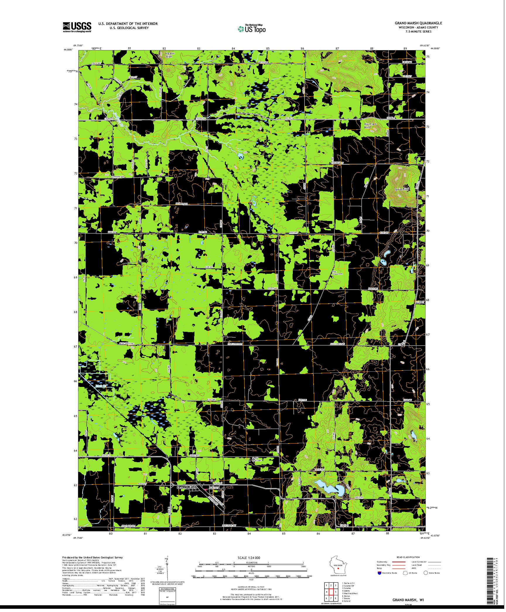 USGS US TOPO 7.5-MINUTE MAP FOR GRAND MARSH, WI 2018