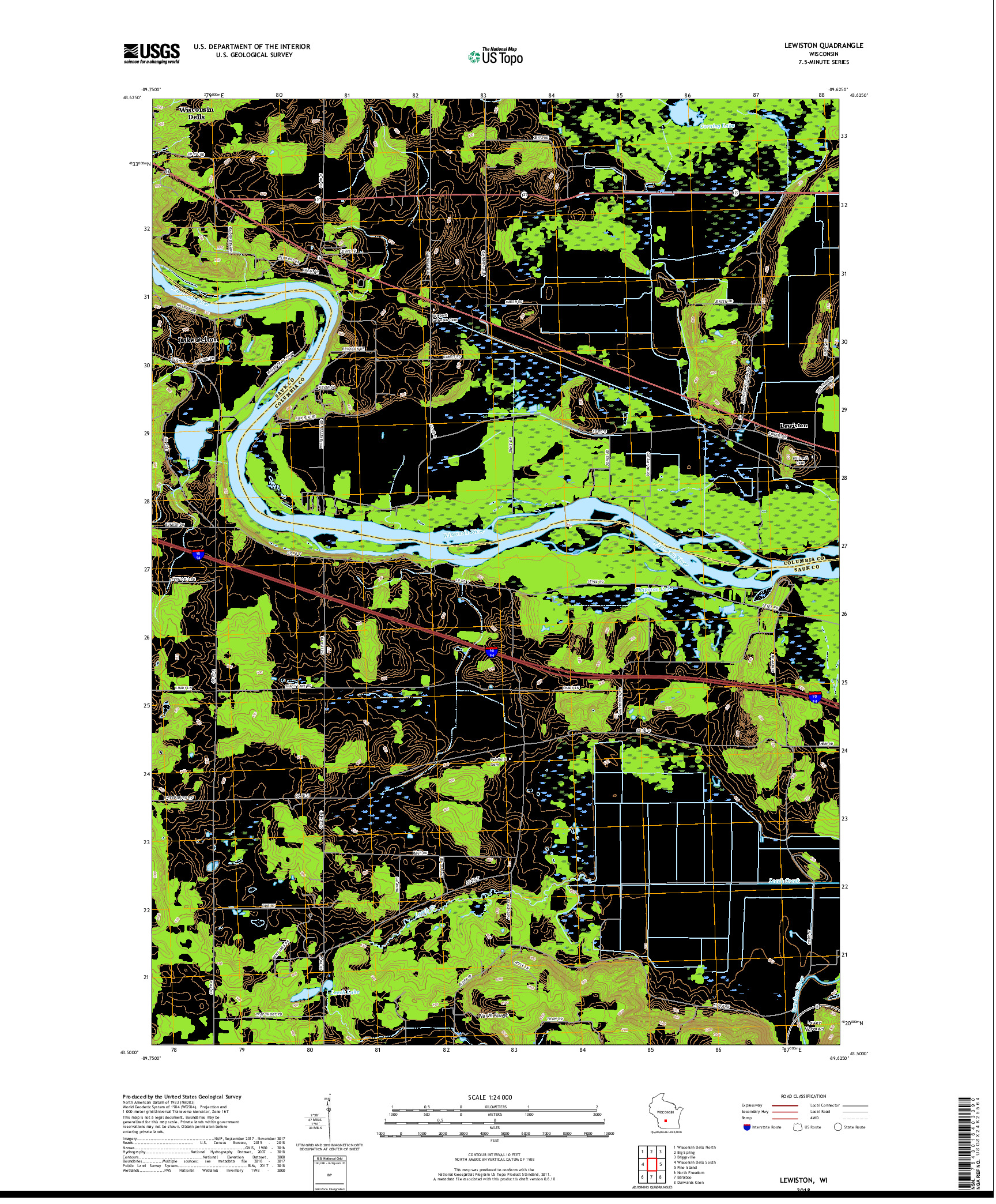 USGS US TOPO 7.5-MINUTE MAP FOR LEWISTON, WI 2018