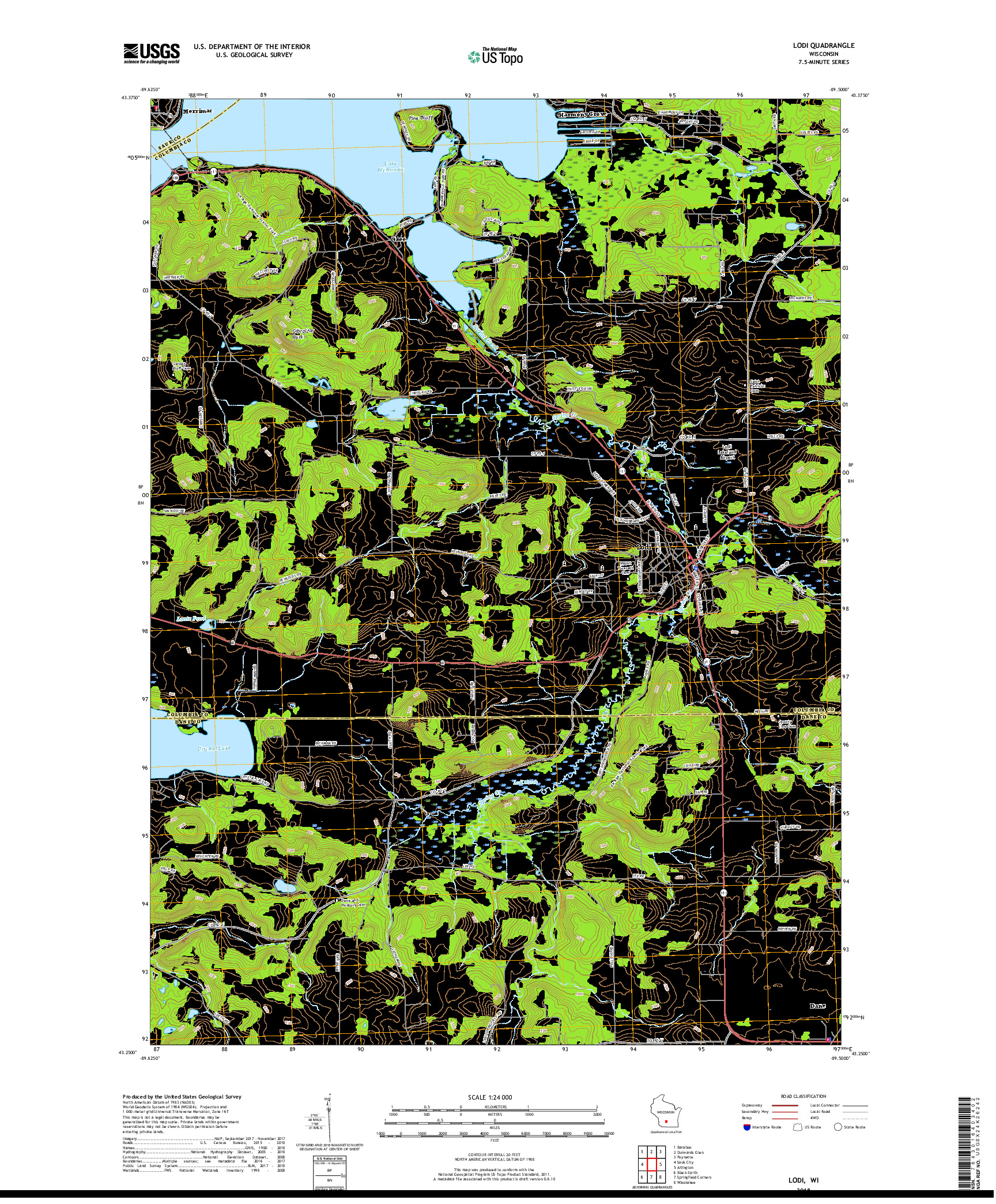 USGS US TOPO 7.5-MINUTE MAP FOR LODI, WI 2018