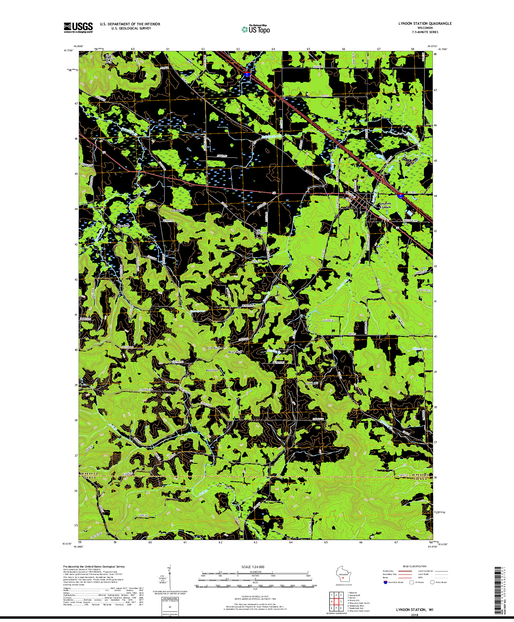 USGS US TOPO 7.5-MINUTE MAP FOR LYNDON STATION, WI 2018