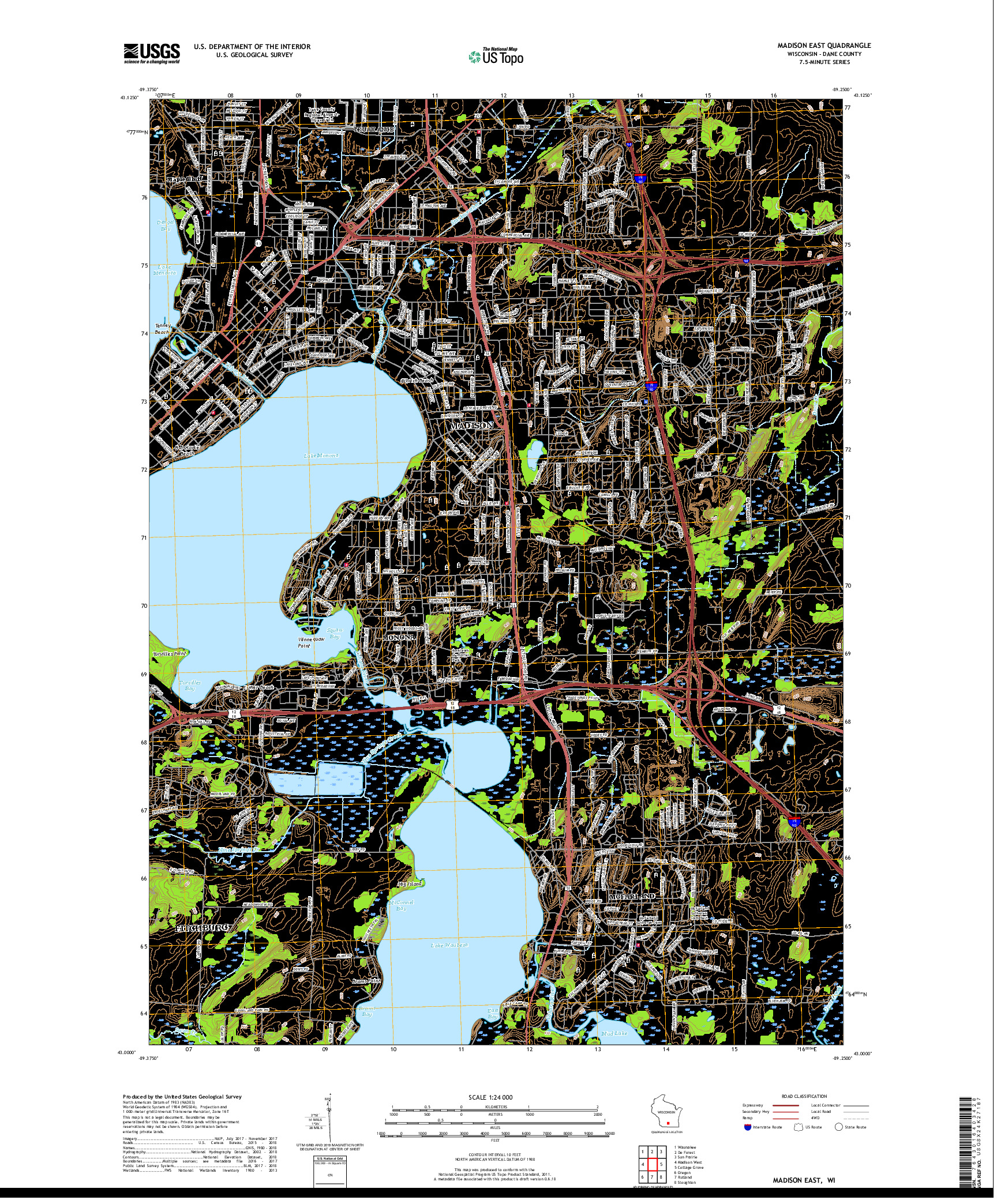 USGS US TOPO 7.5-MINUTE MAP FOR MADISON EAST, WI 2018