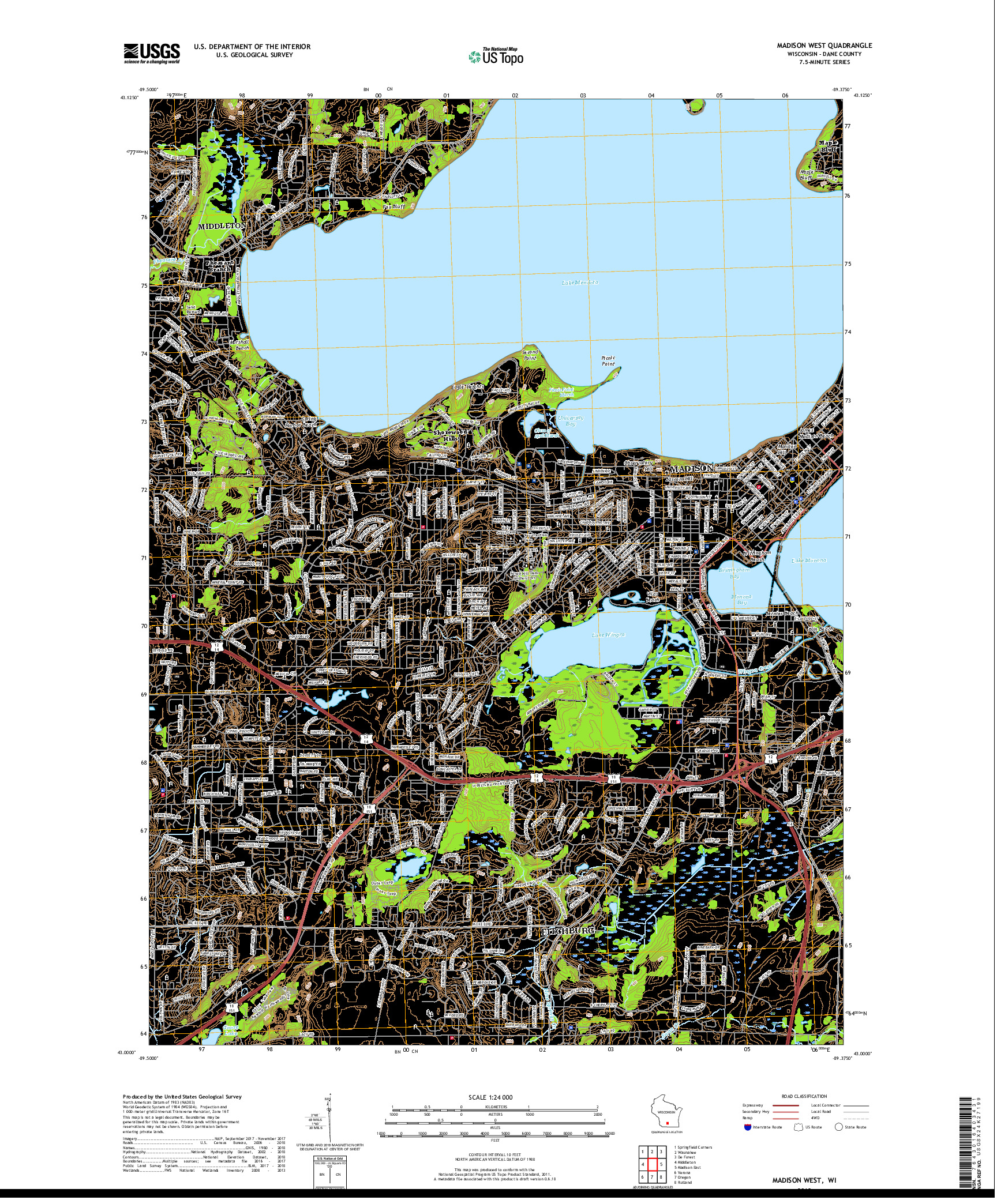USGS US TOPO 7.5-MINUTE MAP FOR MADISON WEST, WI 2018
