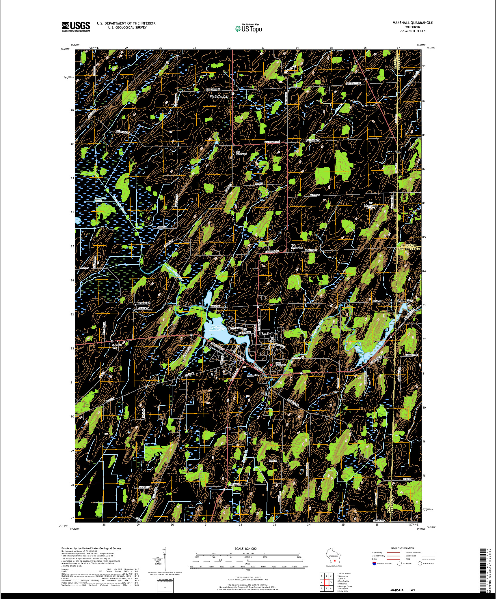 USGS US TOPO 7.5-MINUTE MAP FOR MARSHALL, WI 2018