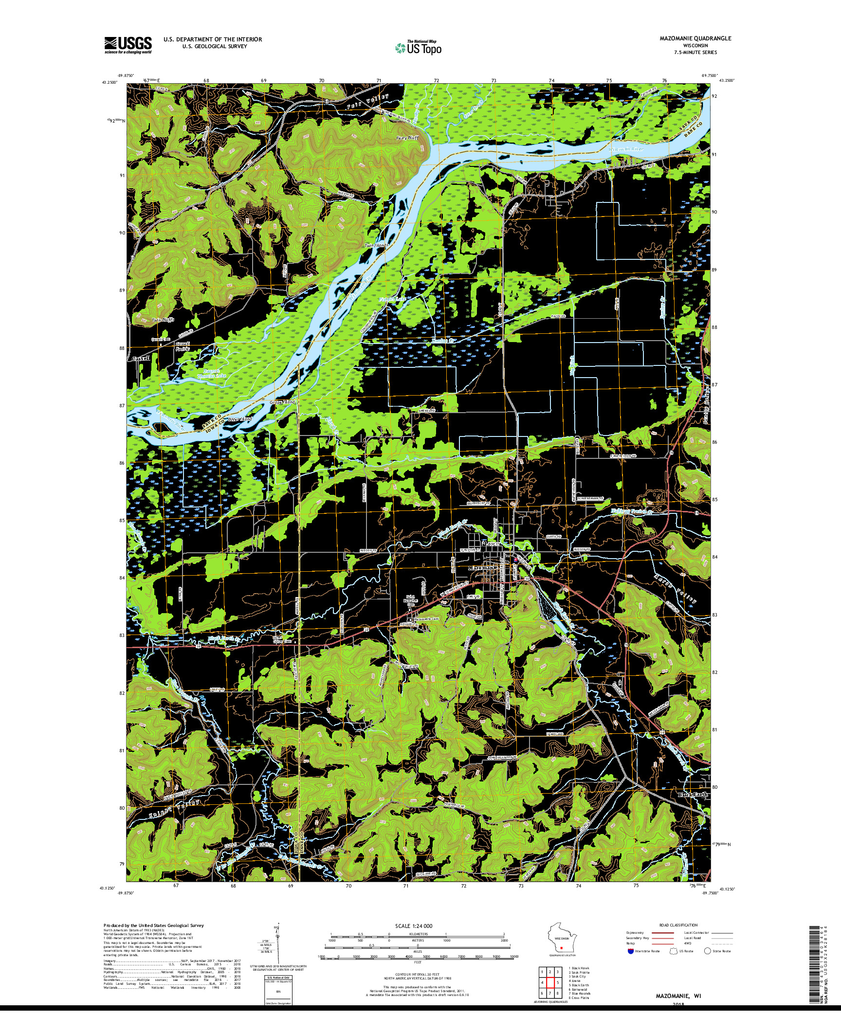 USGS US TOPO 7.5-MINUTE MAP FOR MAZOMANIE, WI 2018