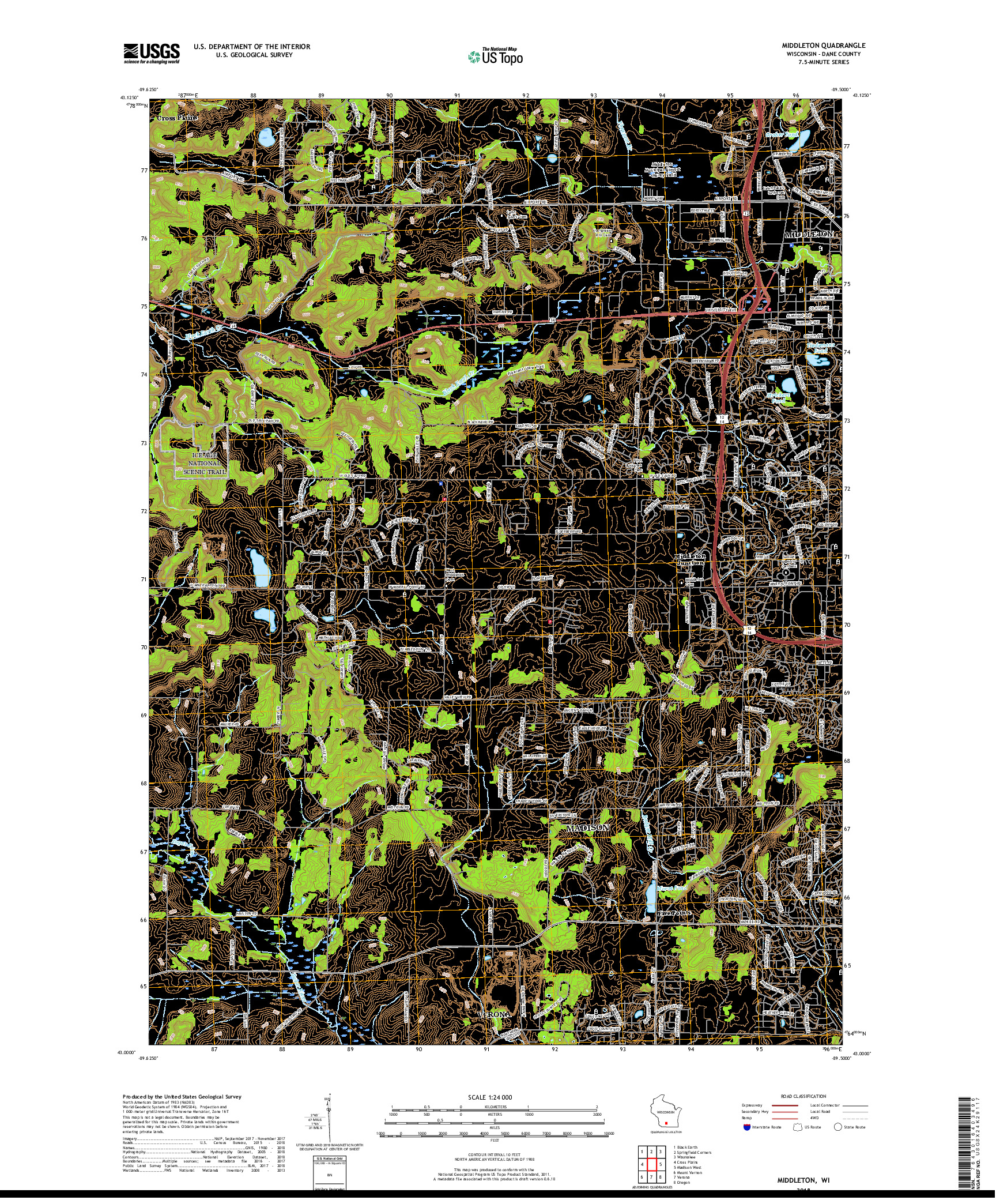 USGS US TOPO 7.5-MINUTE MAP FOR MIDDLETON, WI 2018