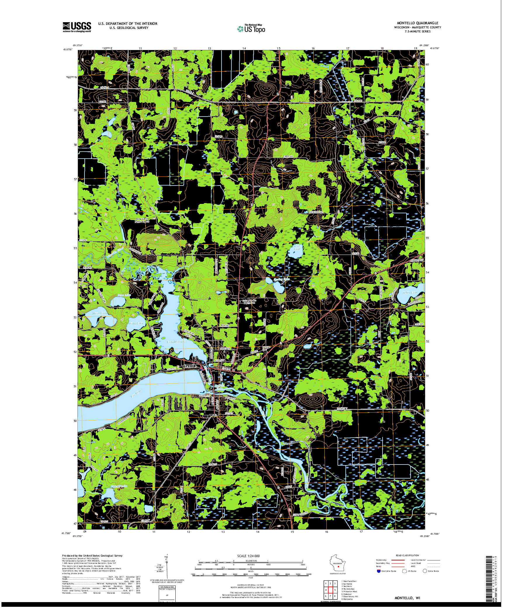 USGS US TOPO 7.5-MINUTE MAP FOR MONTELLO, WI 2018