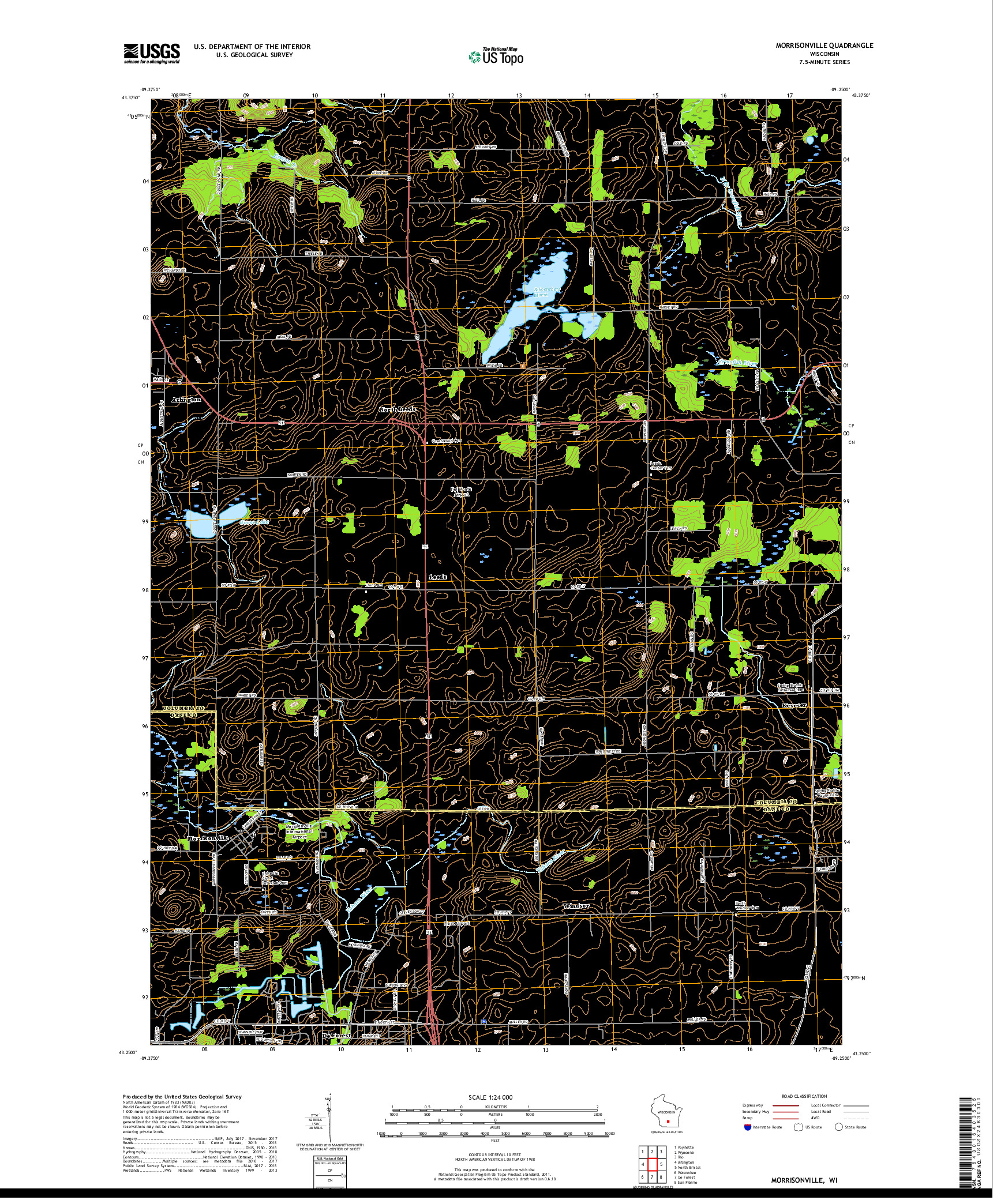 USGS US TOPO 7.5-MINUTE MAP FOR MORRISONVILLE, WI 2018